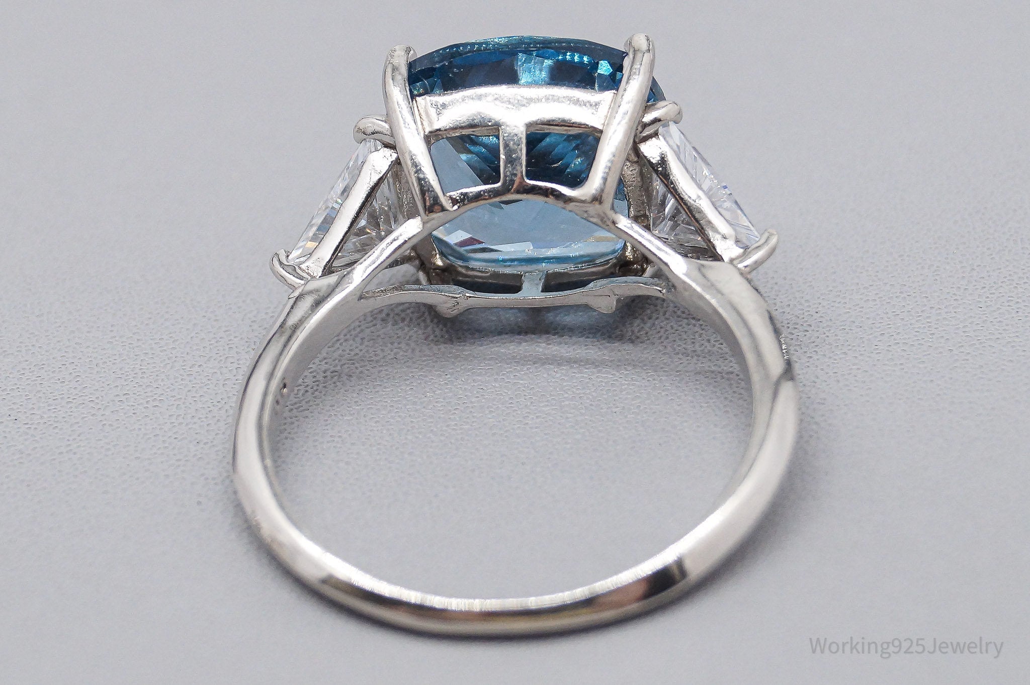 Vintage Large London Blue Topaz Cubic Zirconia Sterling Silver Ring Size 8.75