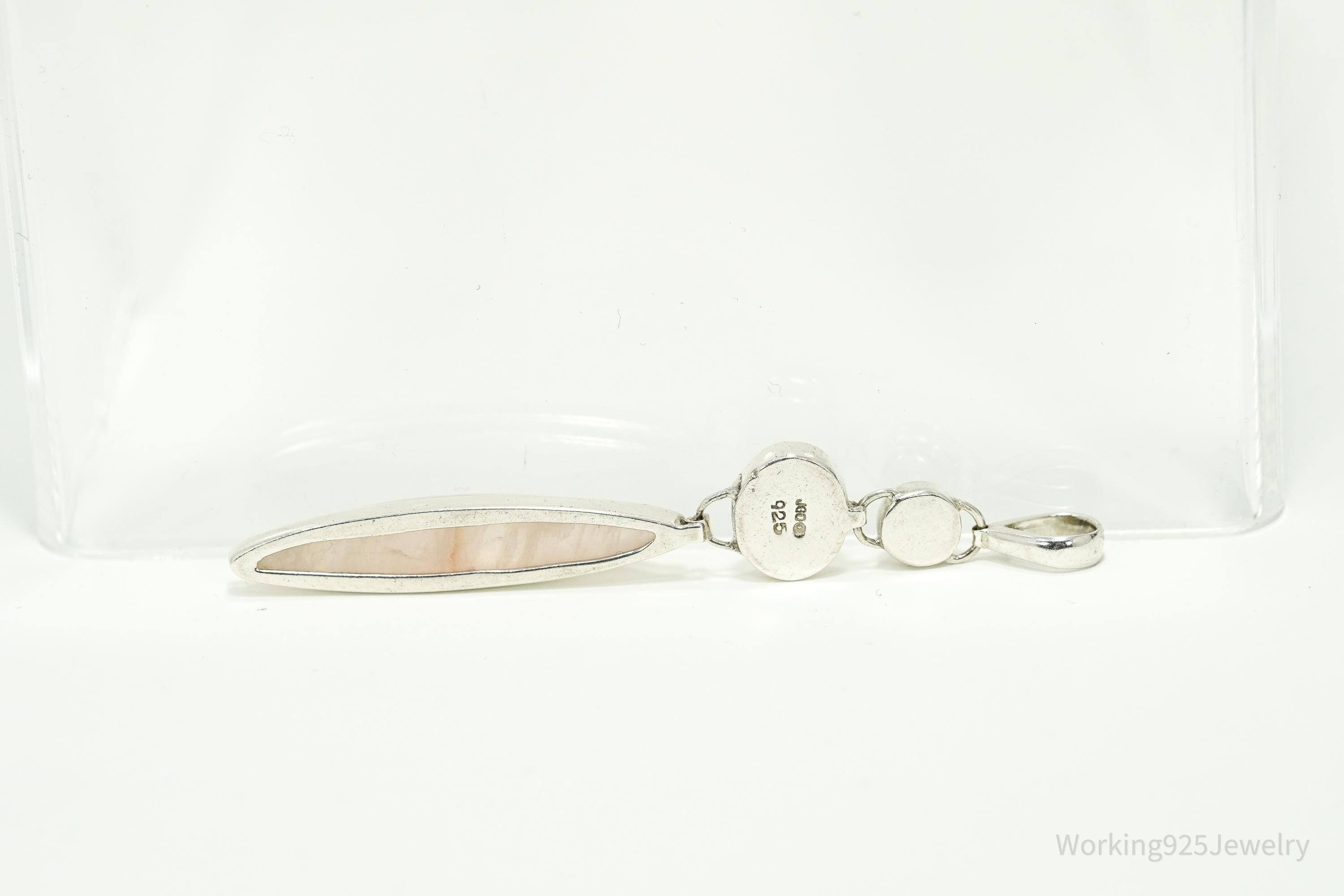 Vintage Rose Quartz Mother Of Pearl & Pearl Sterling Silver Pendant