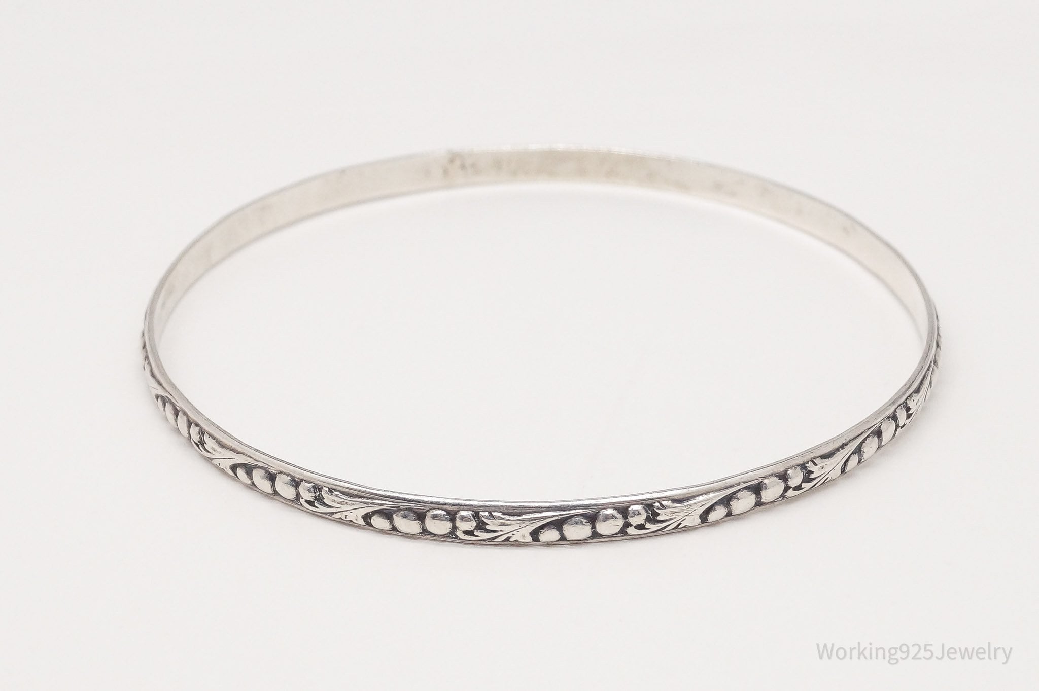 Antique Art Nouveau Sterling Silver Bangle Bracelet 7.75"