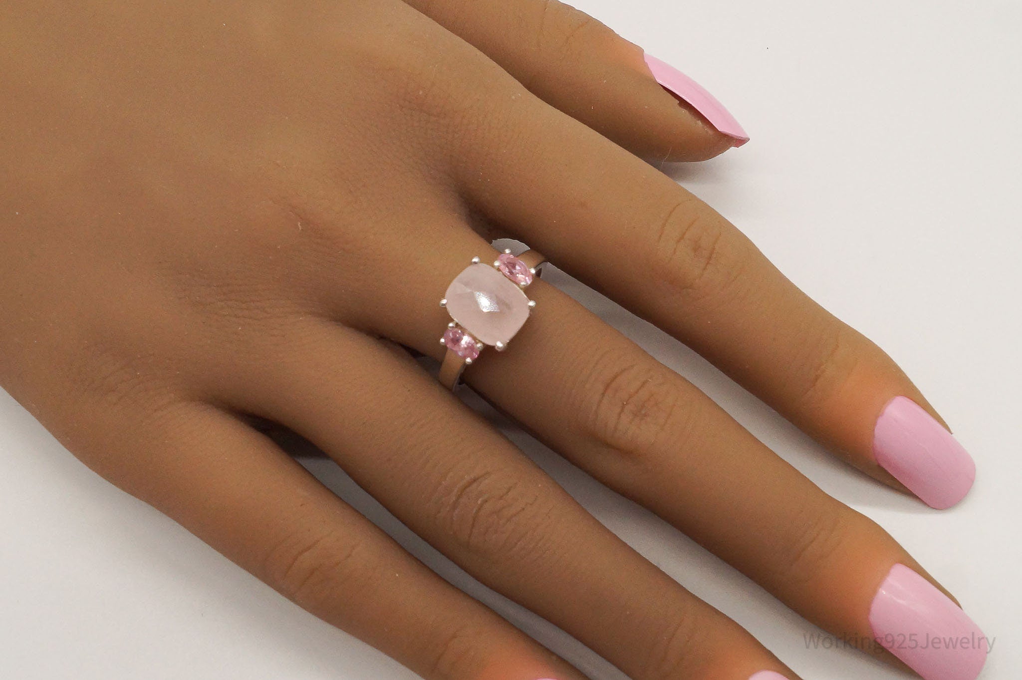 Vintage Rose Quartz Pink Topaz Sterling Silver Ring - Size 8.75