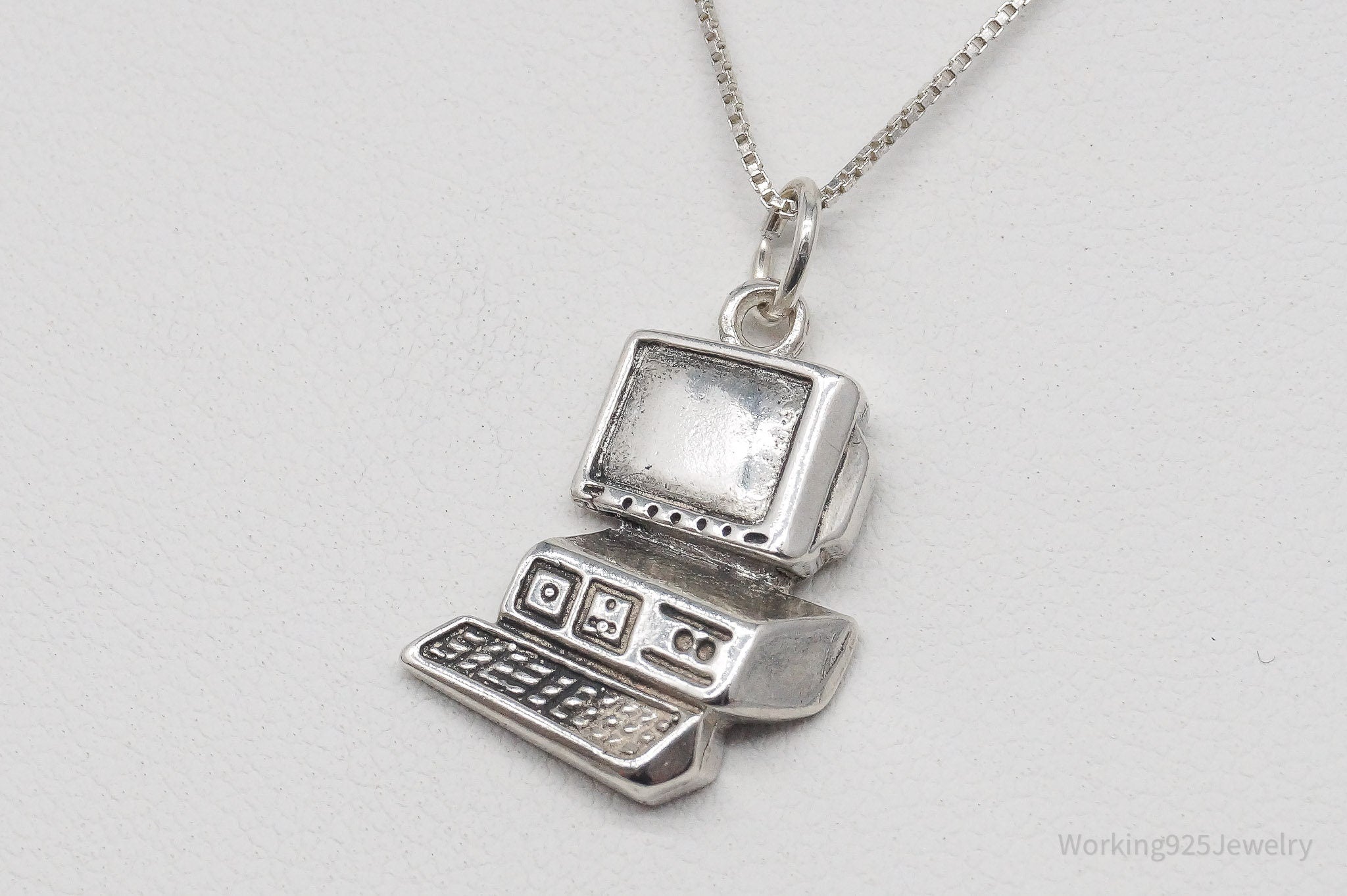 Vintage Desktop Computer Sterling Silver Necklace - 19"