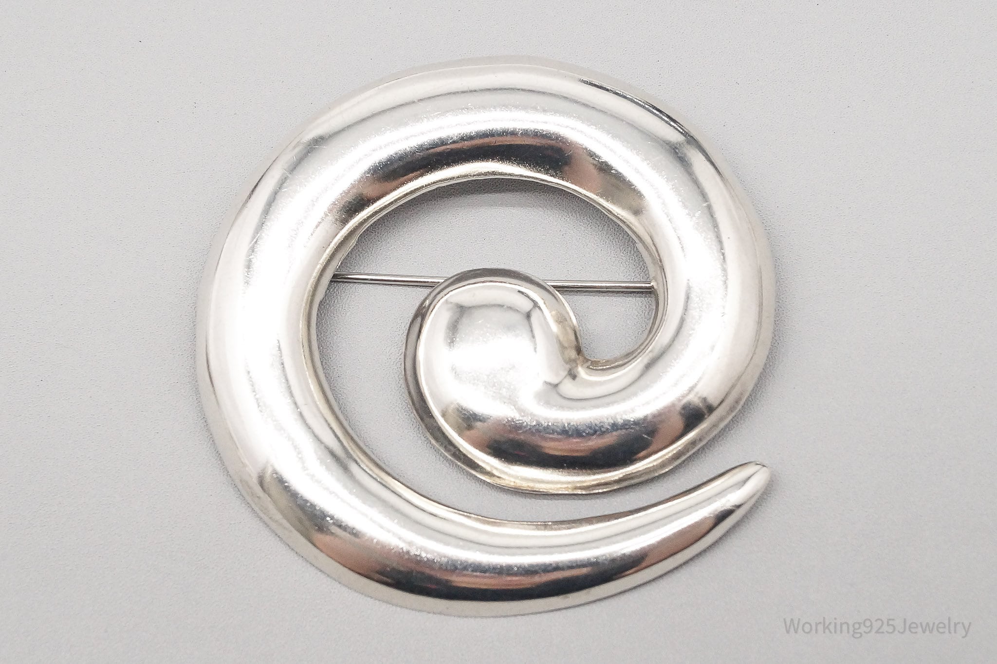 Vintage Large Mexico Modernist Spiral Sterling Silver Brooch Pin