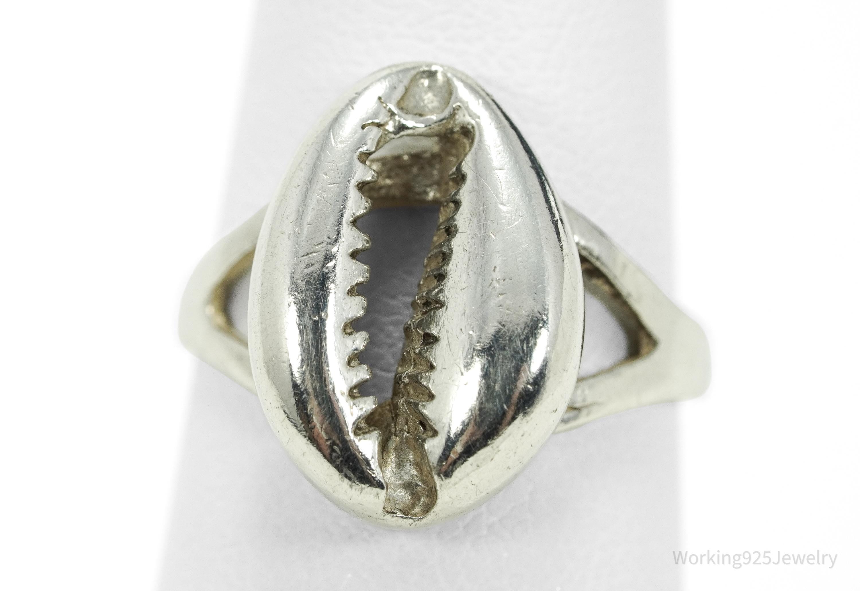 Vintage Cowrie Shell Sterling Silver Ring - Size 7.5