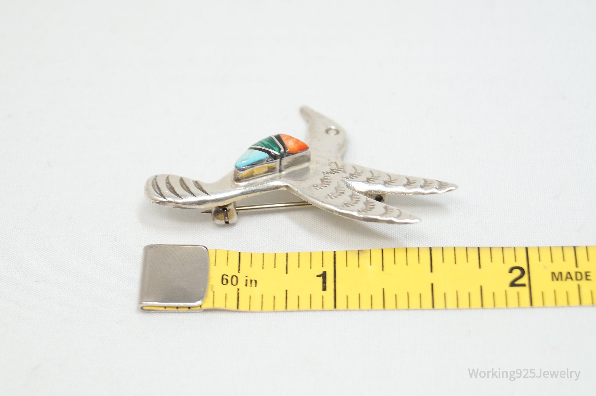 Vtg Native American Arnold Maloney Navajo Hummingbird Sterling Silver Brooch