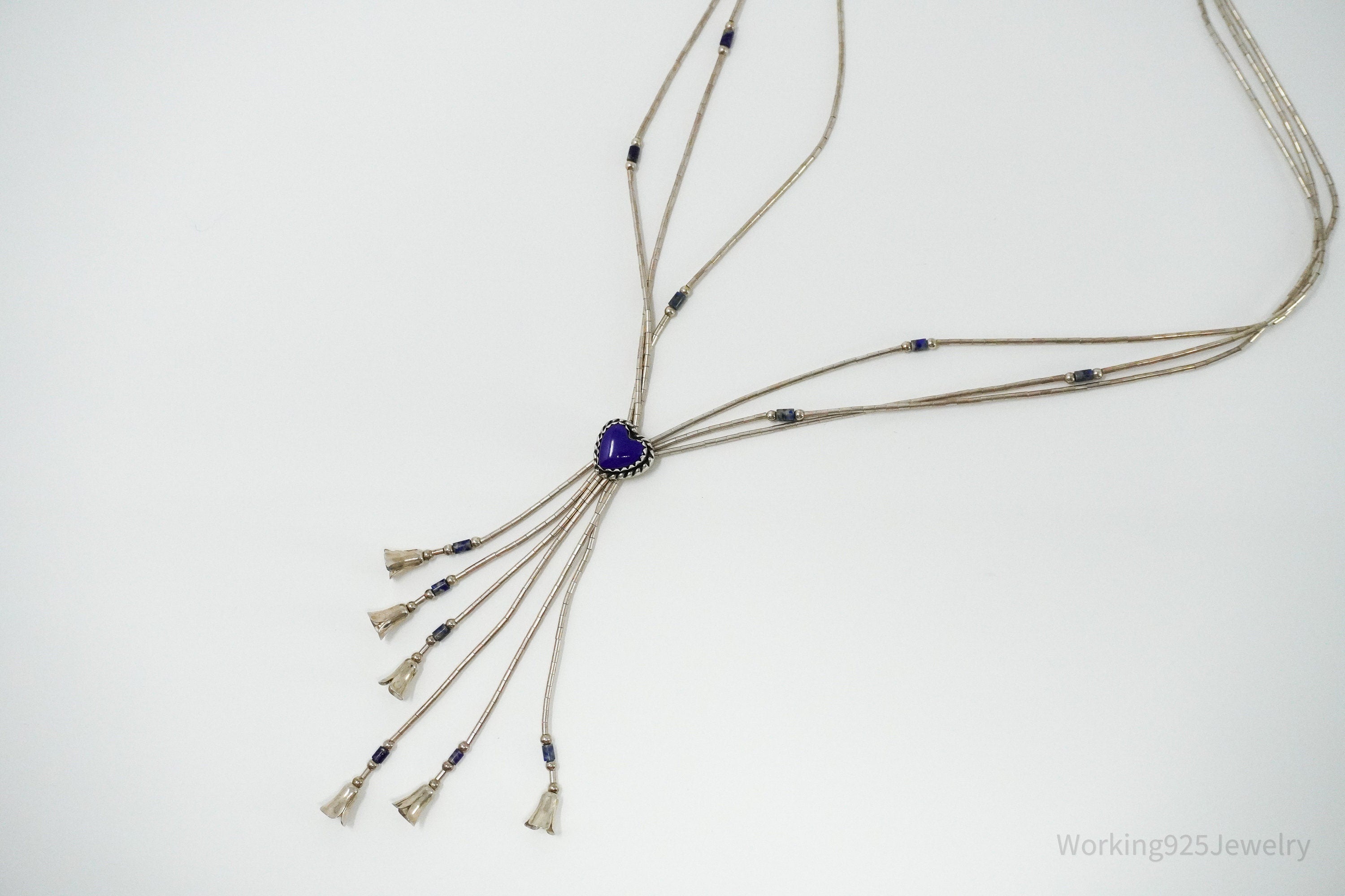 Vintage Native American QT Lapis Lazuli Sterling Silver Necklace 20"