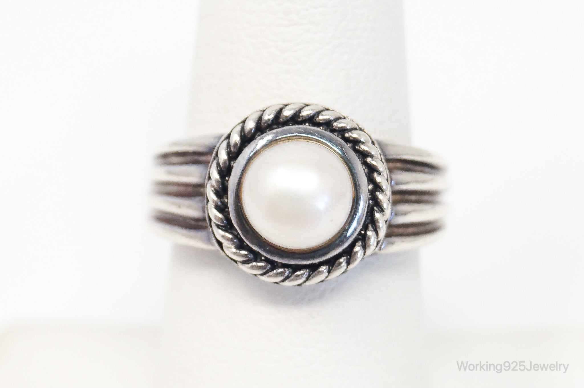 Vintage Pearl Cable Cord Sterling Silver Ring - Size 7