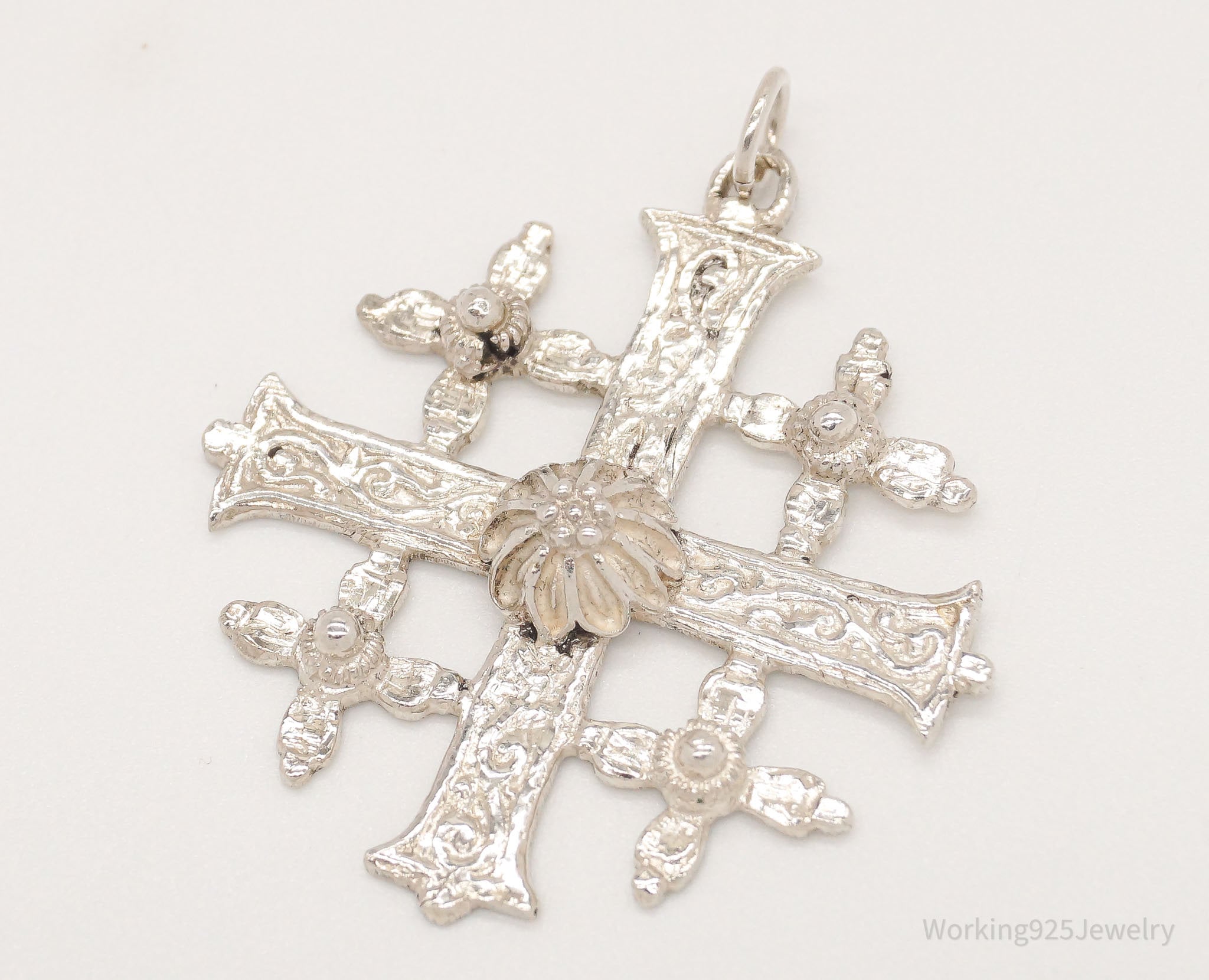 Vintage Large Jerusalem Cross 800 Silver Pendant