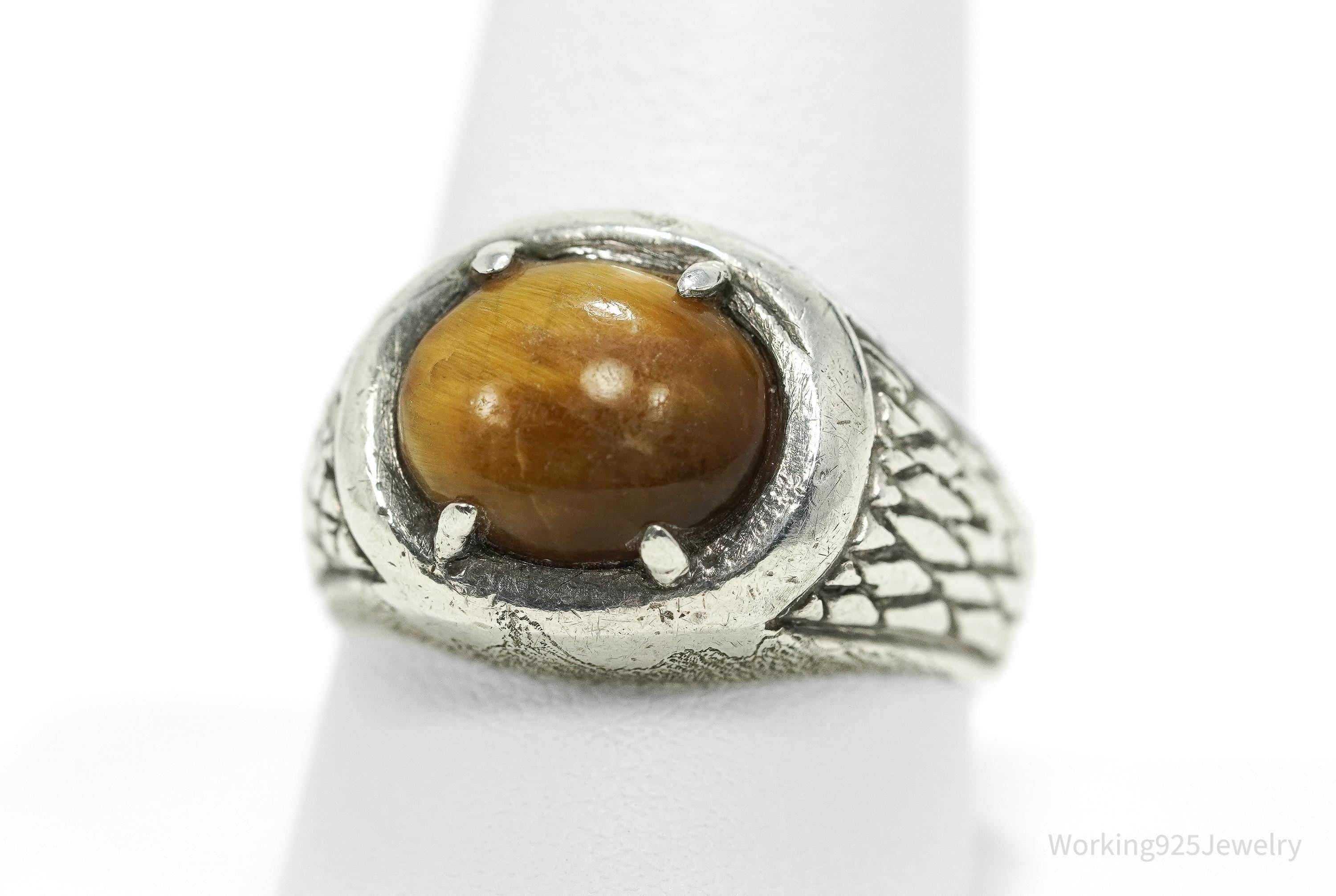 Vintage Native American Tigers Eye Unsigned Silver Ring - Size 10.5