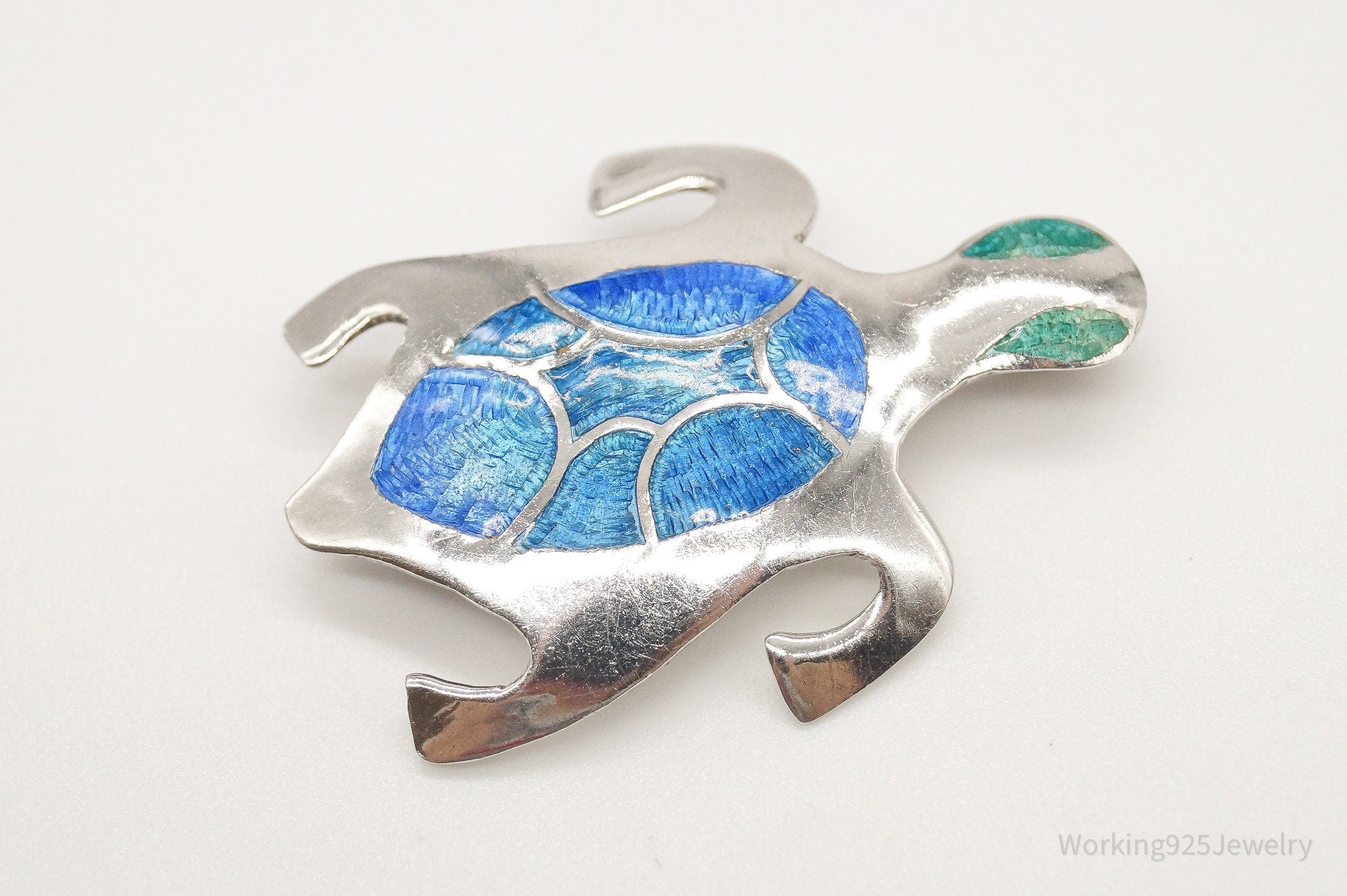 Vintage Southwest Sea Turtle Enamel Mexico Sterling Silver Brooch Pin