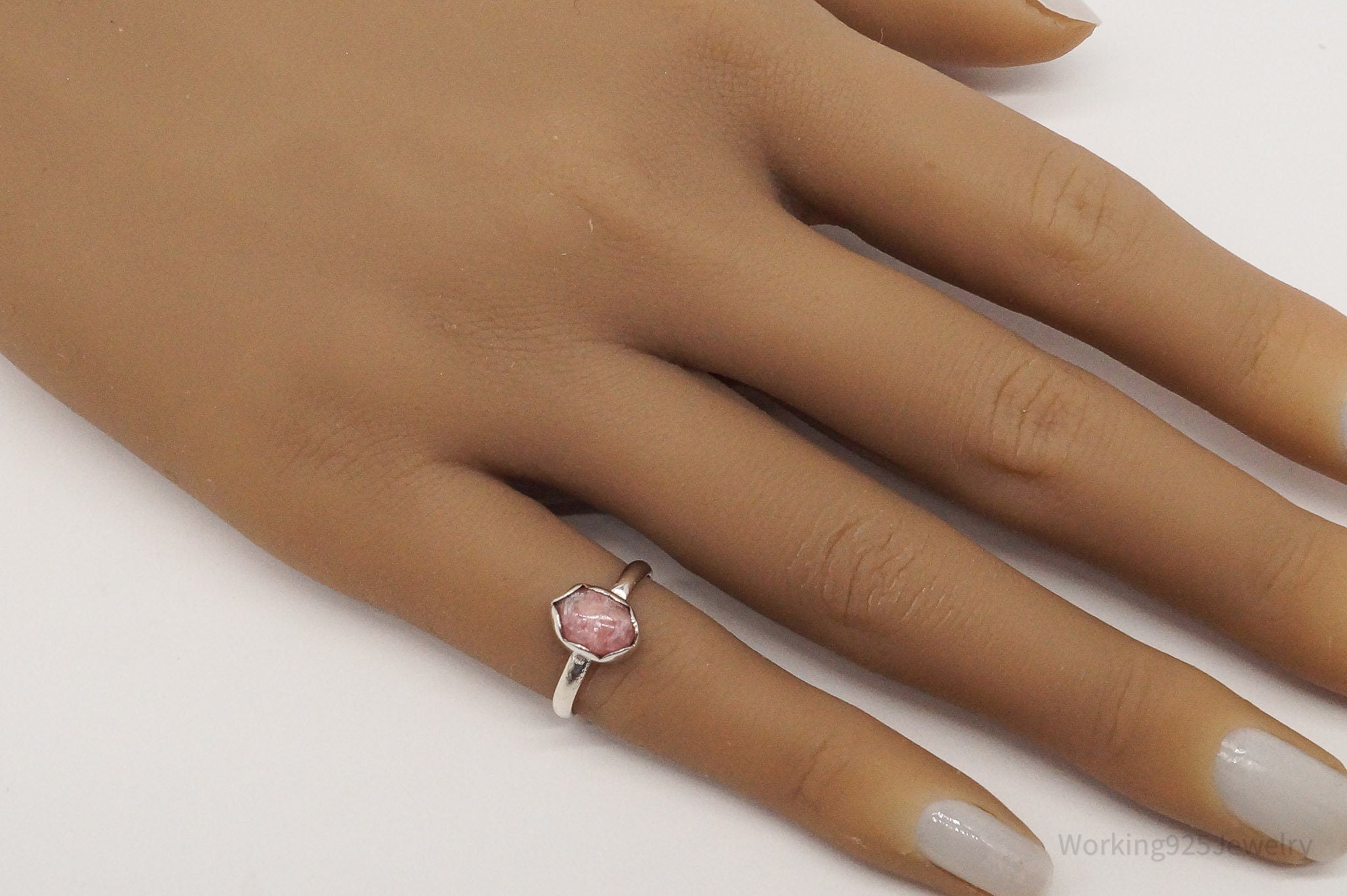 Vintage Pink Rhodochrosite Silver Ring Sizer 3.75