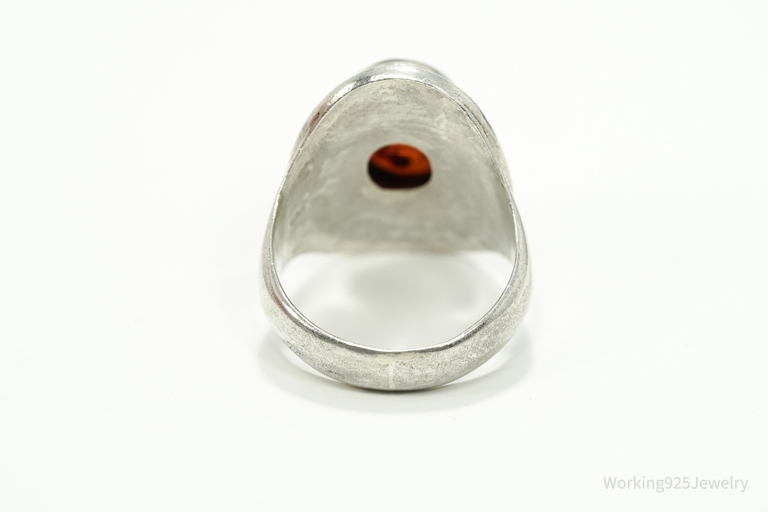 Vintage Amber Sterling Silver Gold Vermeil Ring - Size 8.25