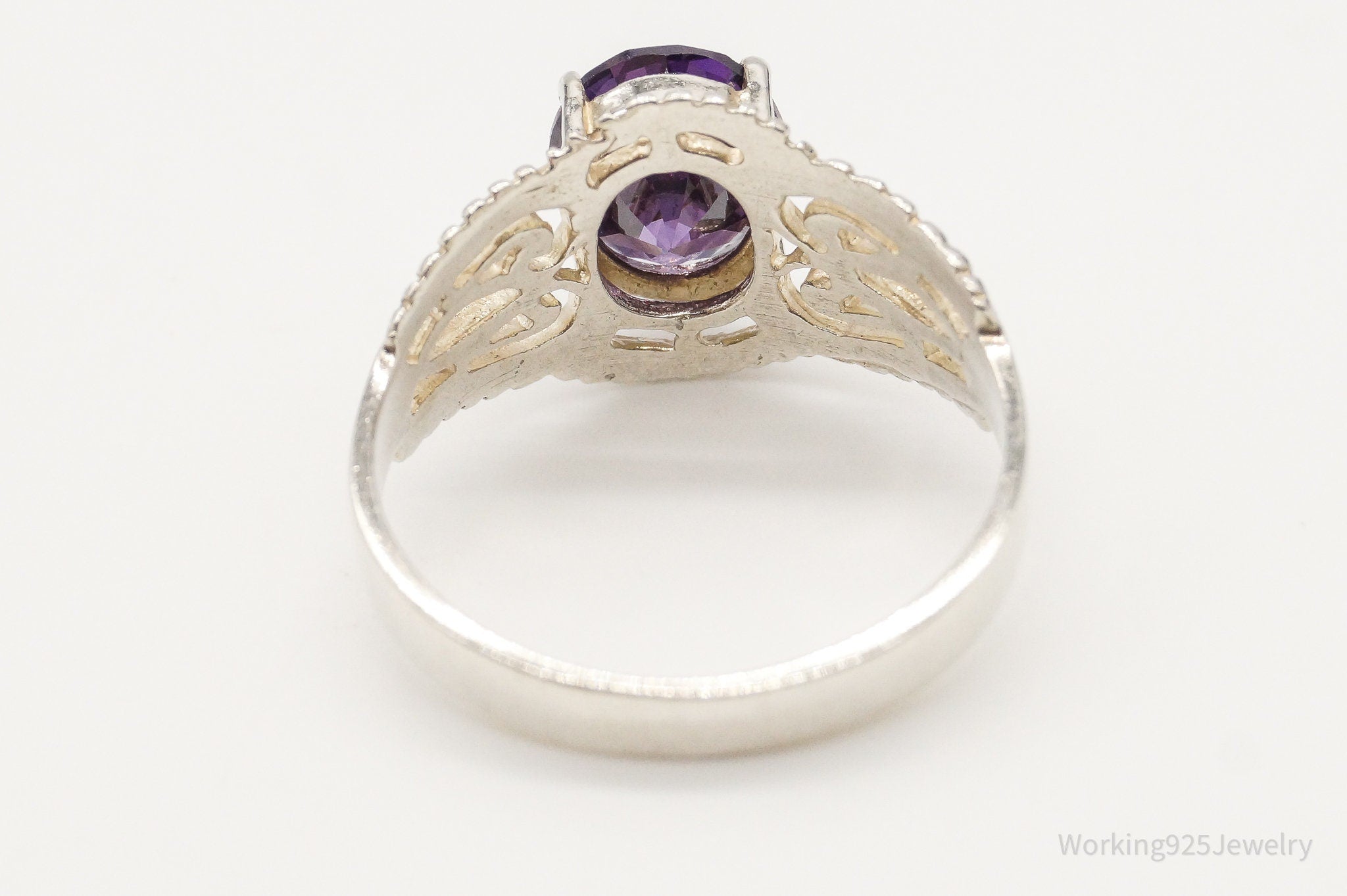 Vintage Purple Cubic Zirconia Sterling Silver Ring - Size 10.25