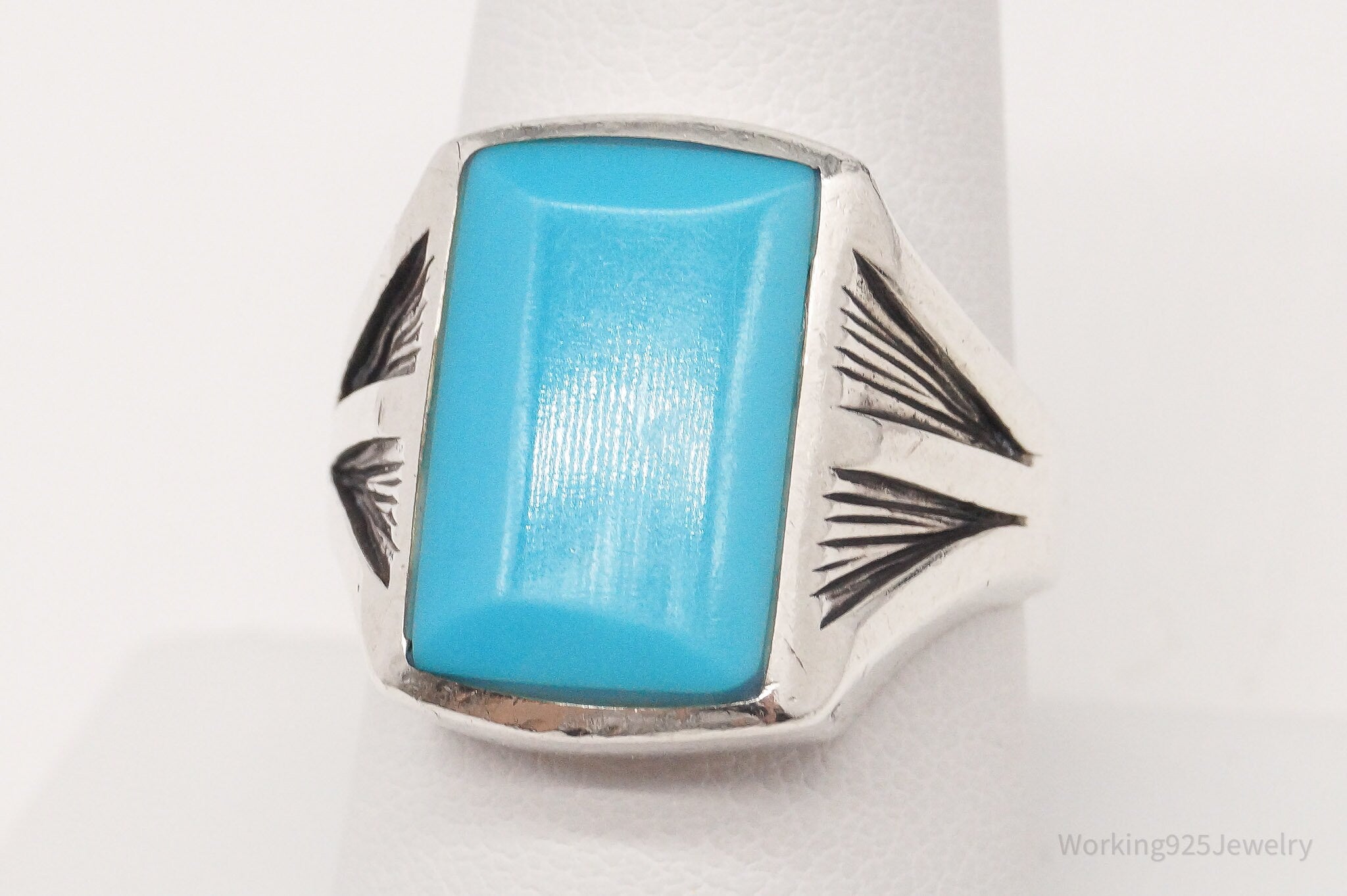 Vintage Native American Blue Turquoise Sterling Silver Ring - Size 8.5