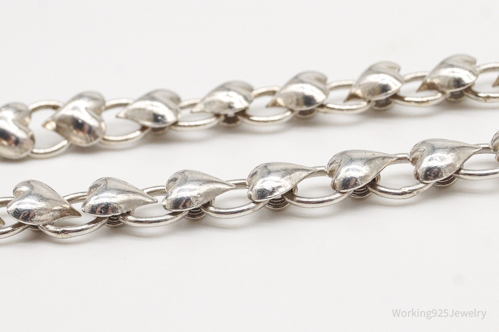 Vintage Puffy Hearts Sterling Silver Link Bracelet