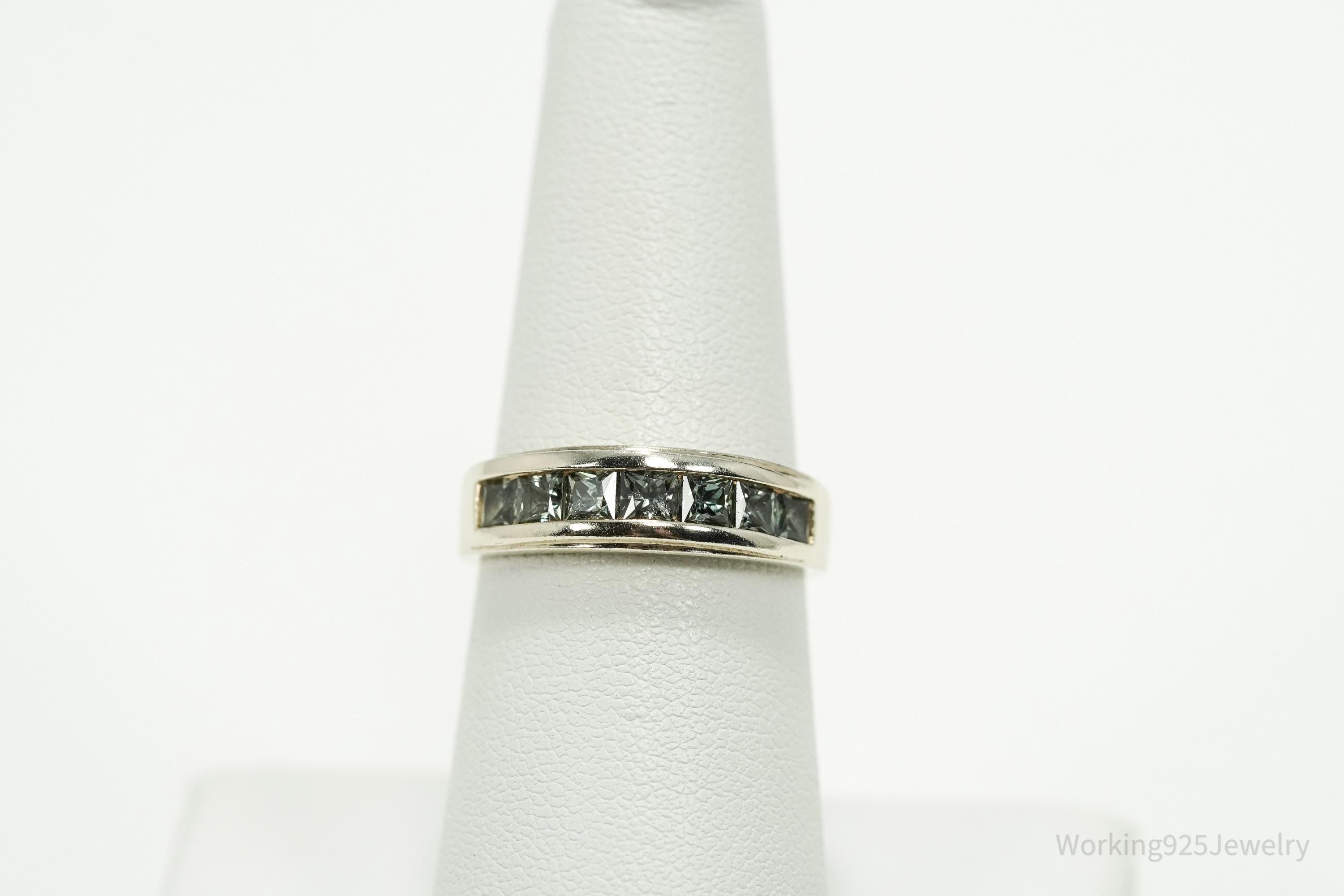 Vintage Green Sapphire Gold Vermeil Sterling Silver Ring - Size 7