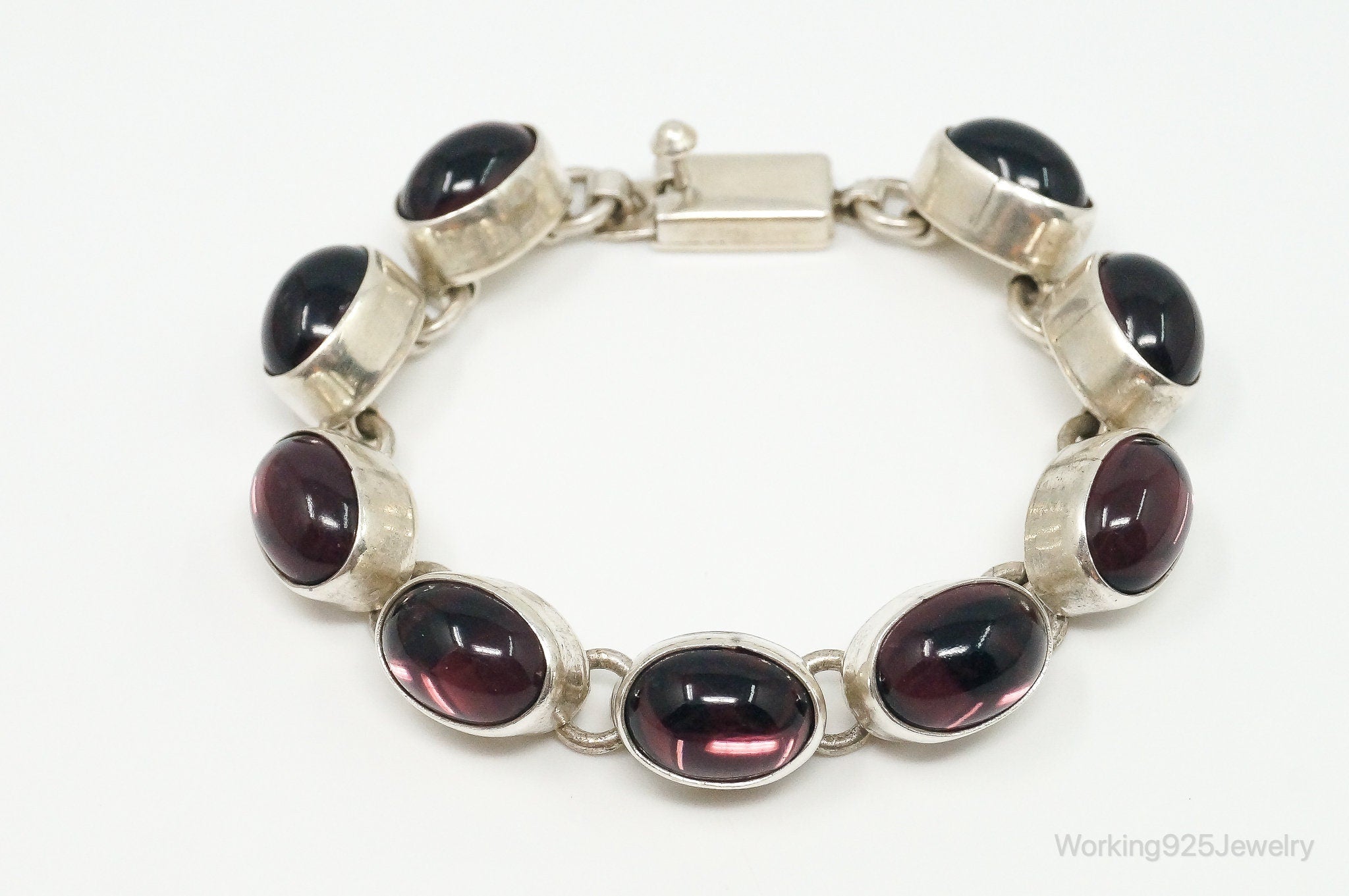 Vintage Mexico Modernist Rhodolite Garnet Sterling Silver Bracelet