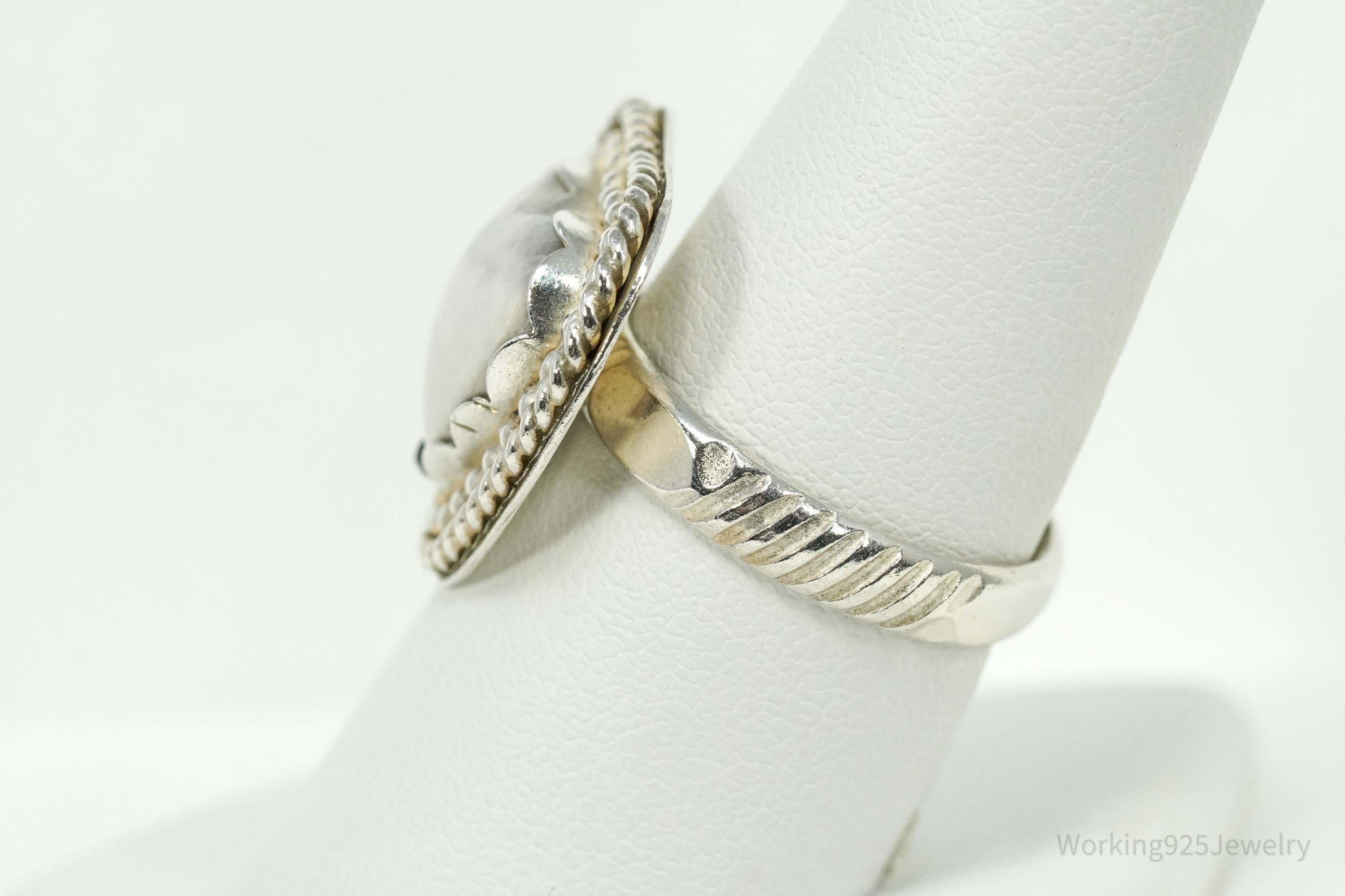 Vintage Native White Stone Heart Sterling Silver Ring - Size 8.75