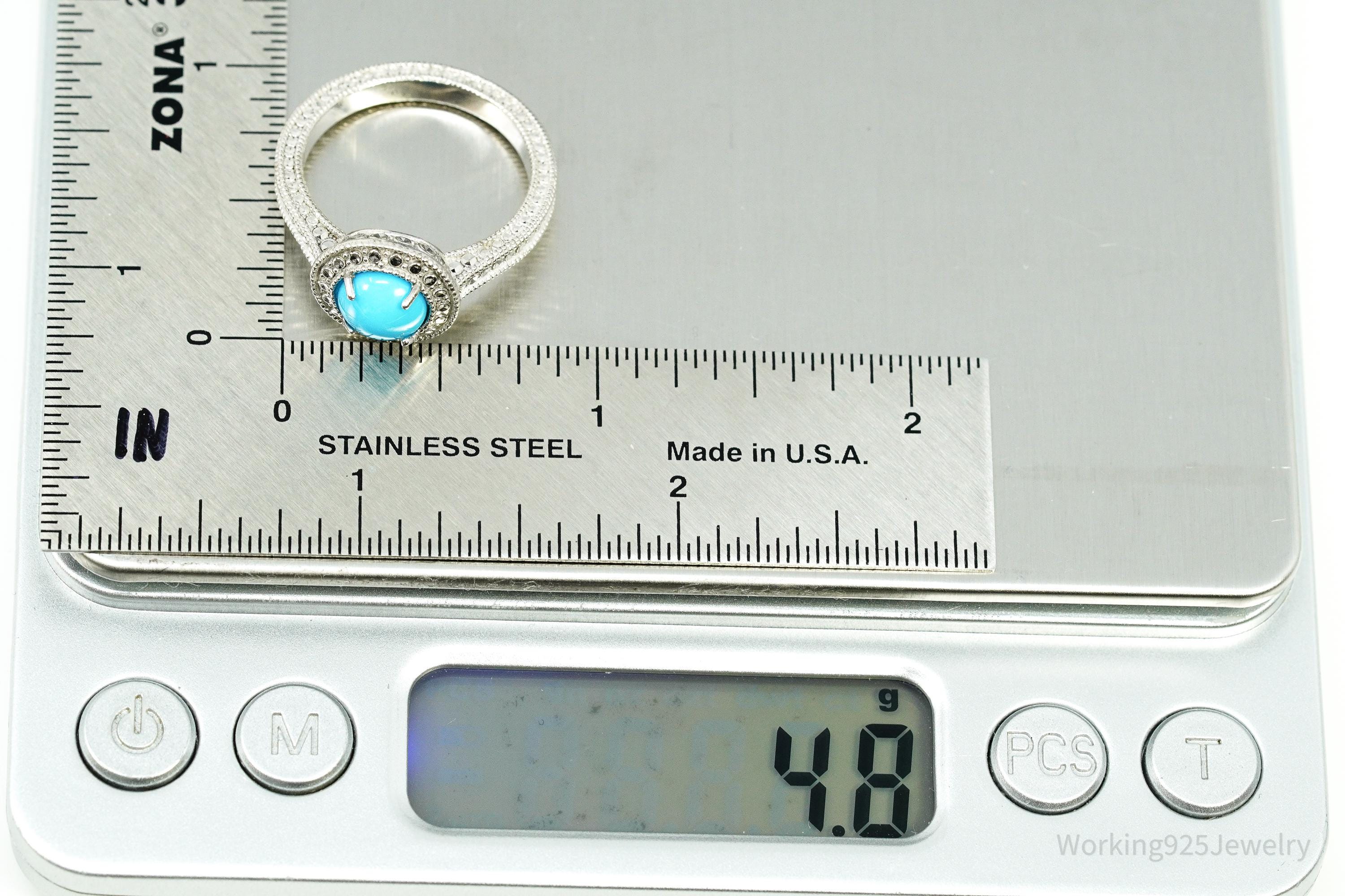 Vintage Blue Turquoise Sterling Silver Ring Size 8
