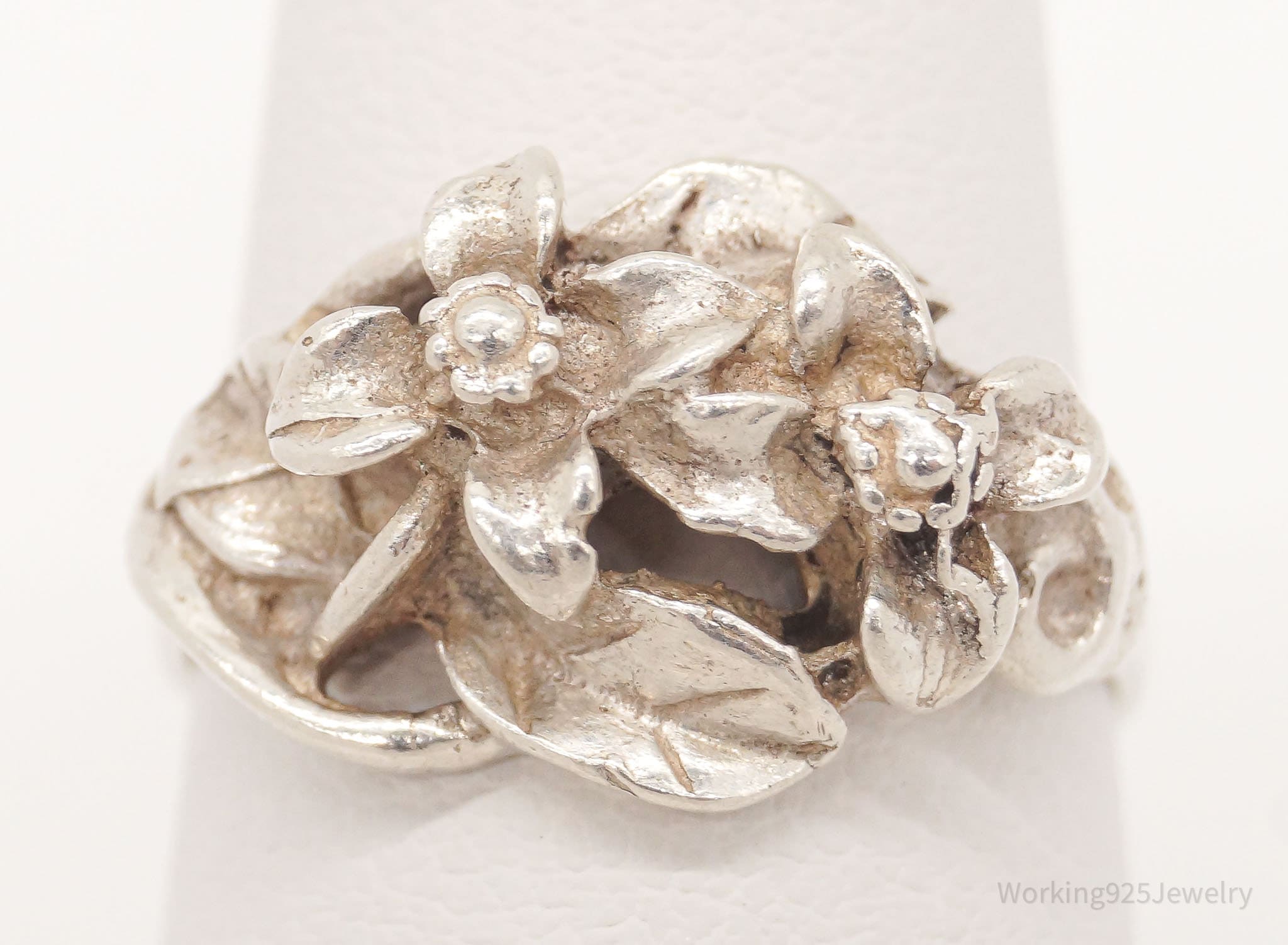 Vintage Mexico Flowers Sterling Silver Ring - Size 6.25