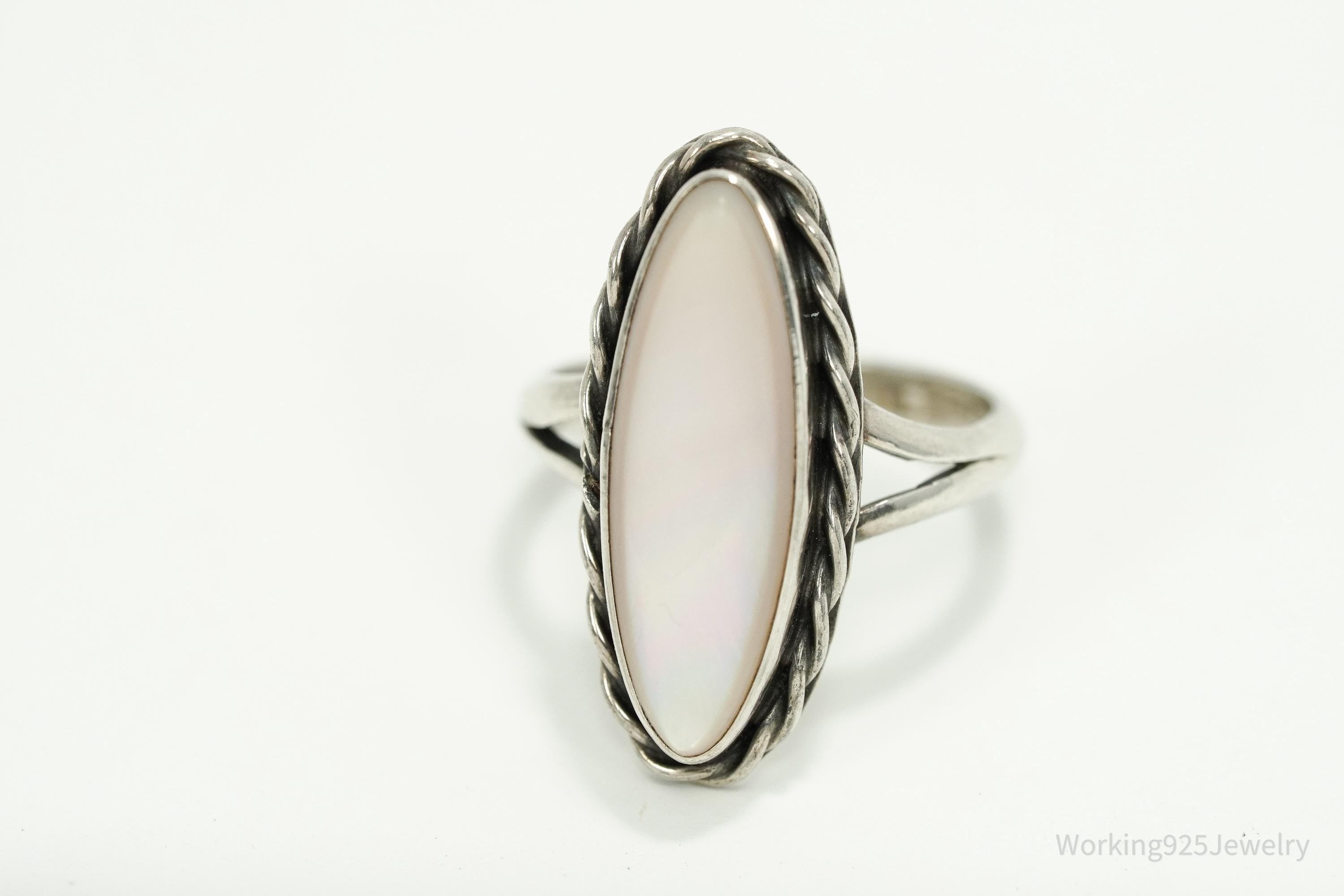 Vintage Native American Pink Mother Of Pearl Sterling Silver Ring Size 5