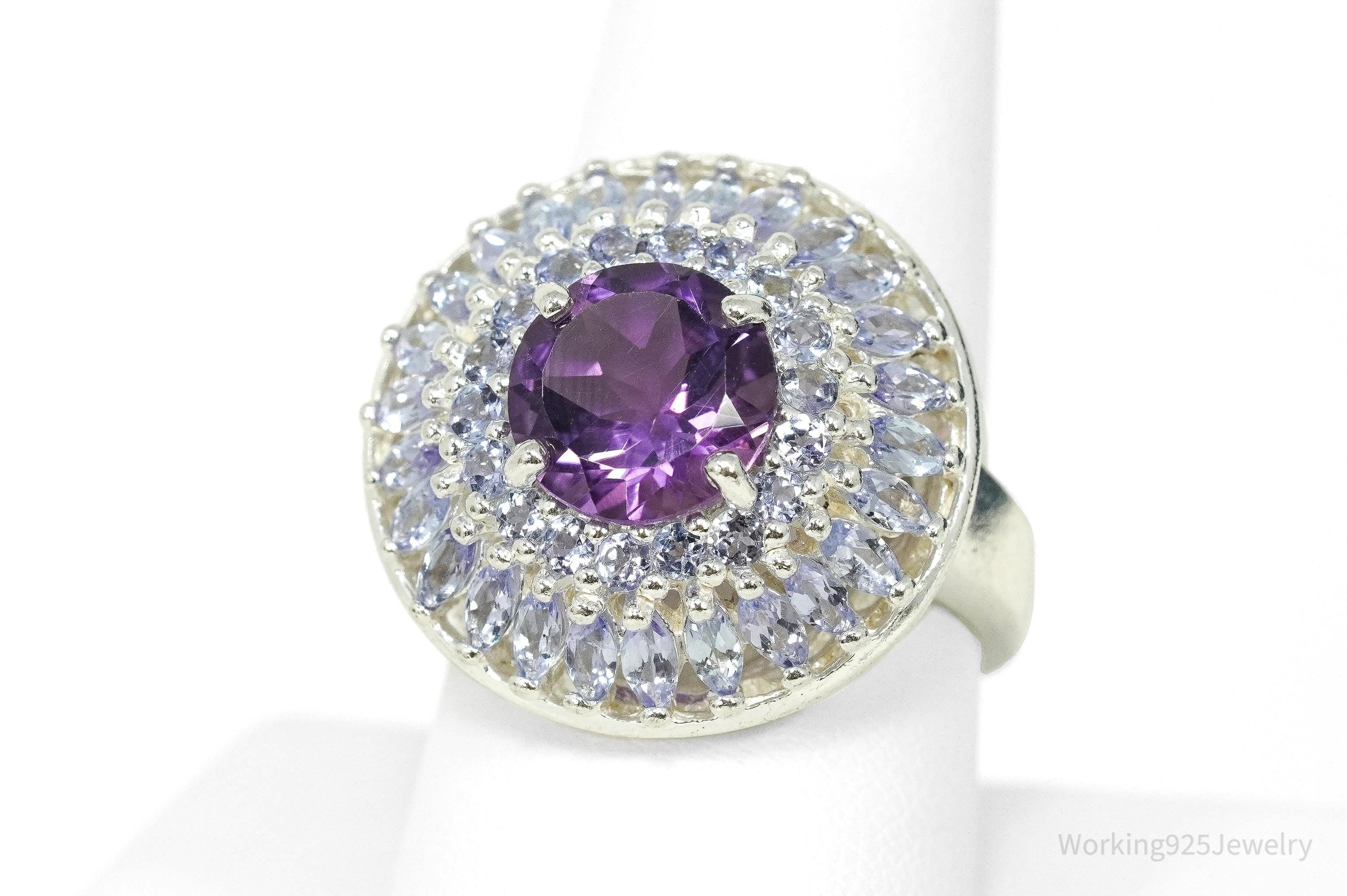 Vintage Amethyst & Iolite Sterling Silver Ring - Size 9