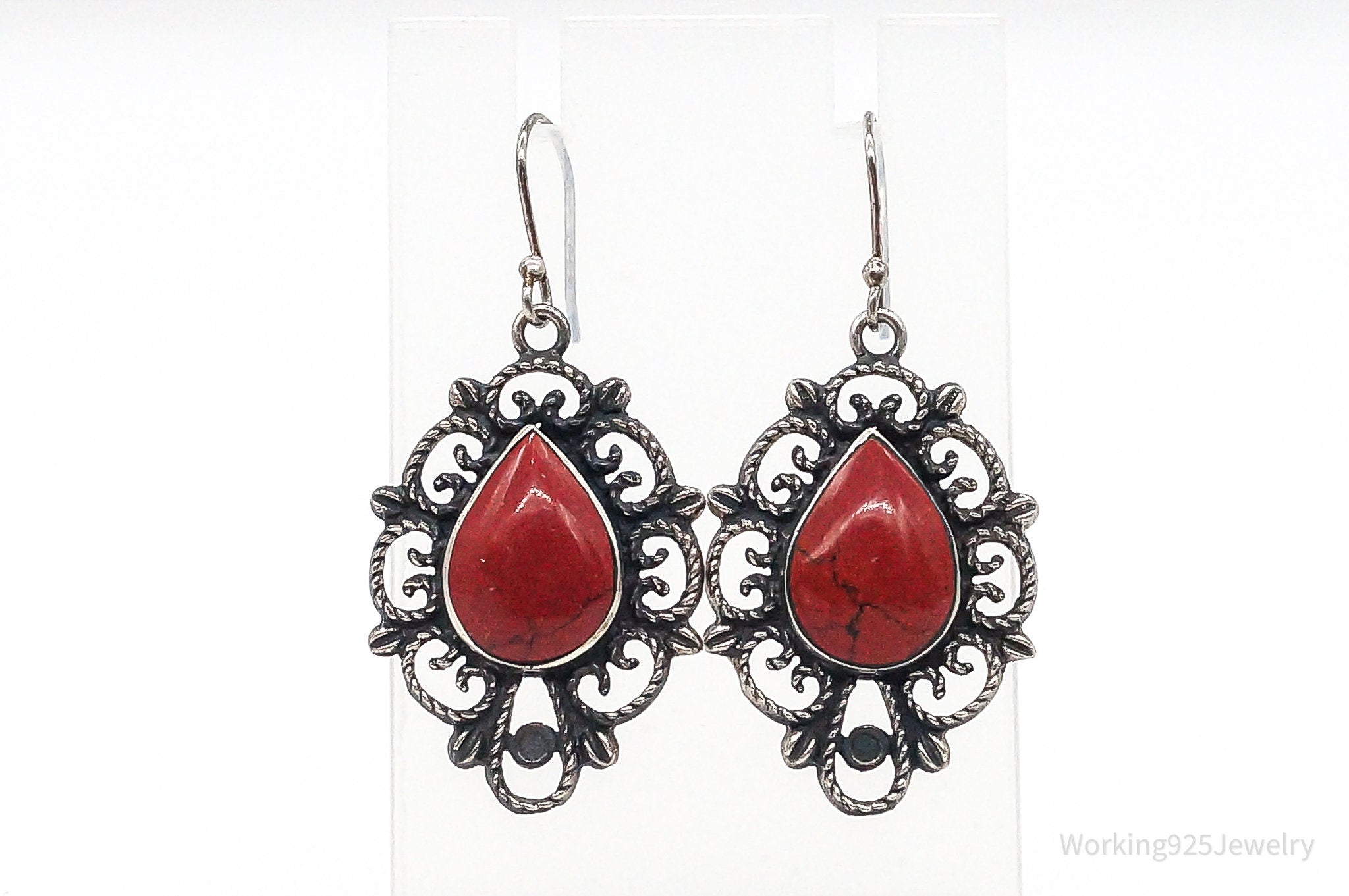 Vintage Mexico Designer Red Jasper Sterling Silver Earrings