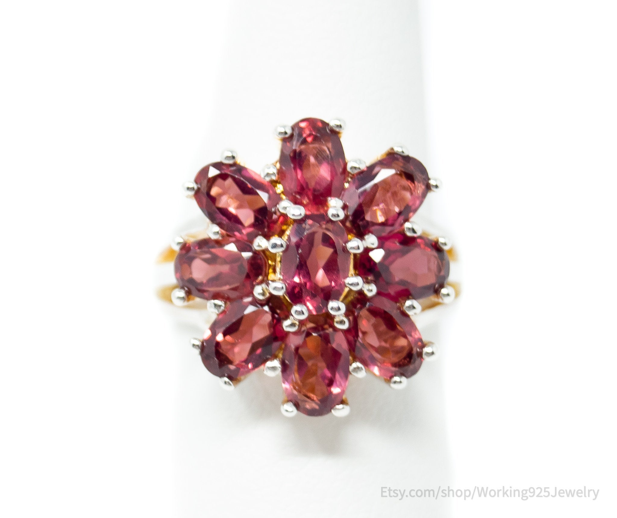 Vtg Art Deco Mid Century Style Garnet Statement Ring Sterling Silver - Size 5.75