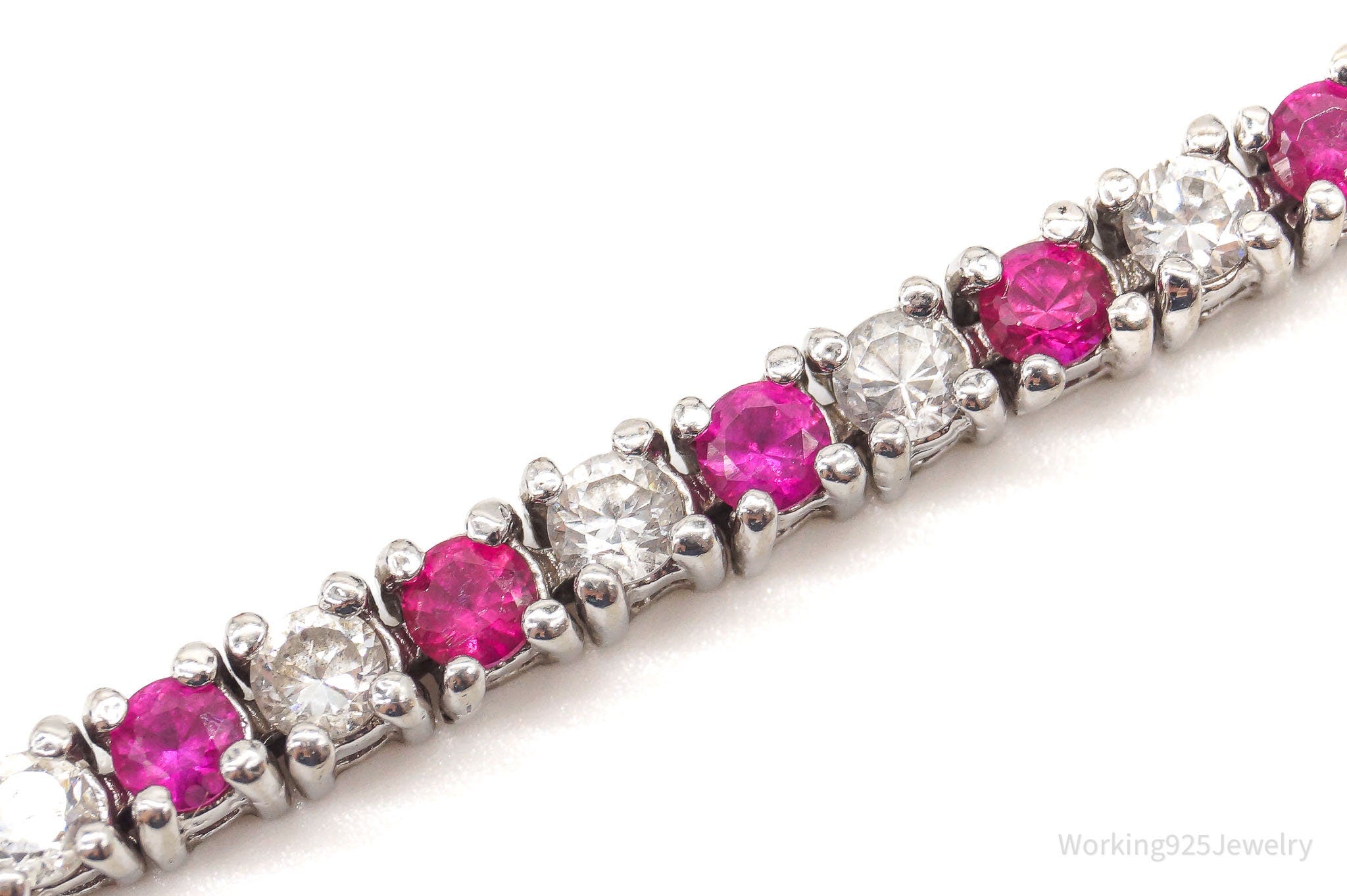 Vintage Ruby Cubic Zirconia Silver Tennis Bracelet