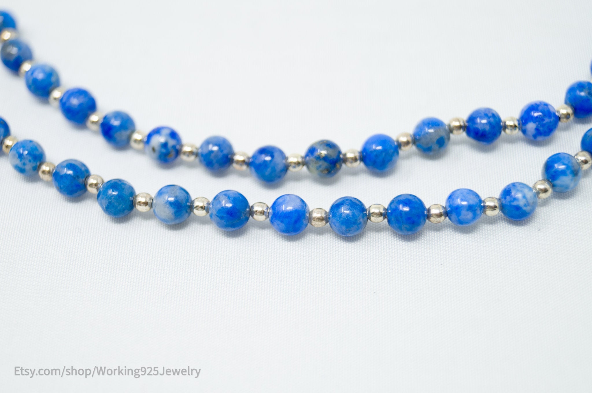 Vtg Designer Carolyn Pollack Relios Lapis Lazuli Bead Sterling Silver Necklace