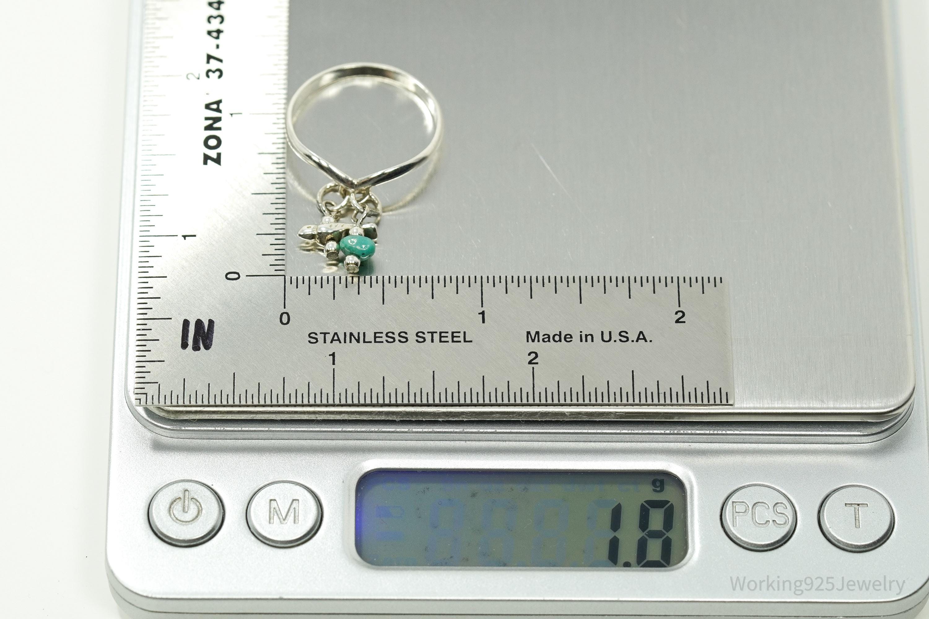 Vintage Native American Turquoise Nugget & Bird Charm Sterling Silver Ring - Size 9.25