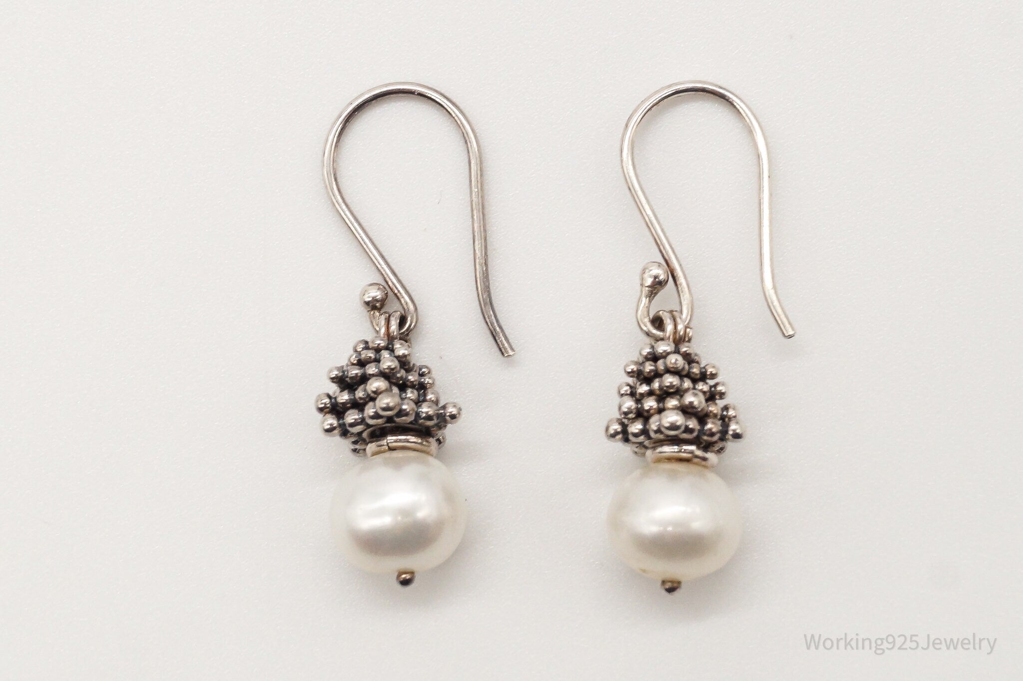 Vintage Pearl Granulated Silver Earrings