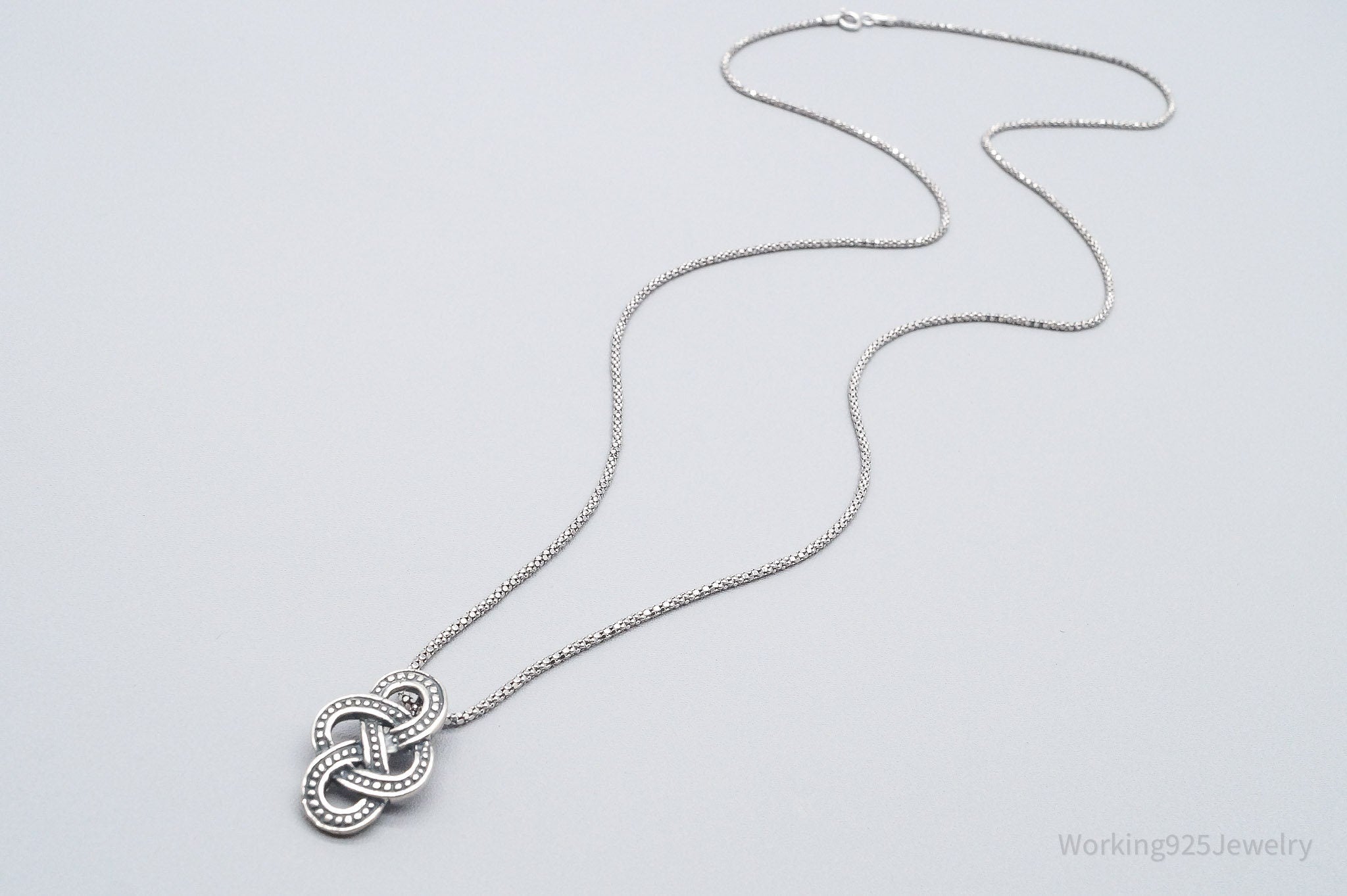 Vintage Figure of Eight Infinity Celtic Knot Sterling Silver Necklace - 22"