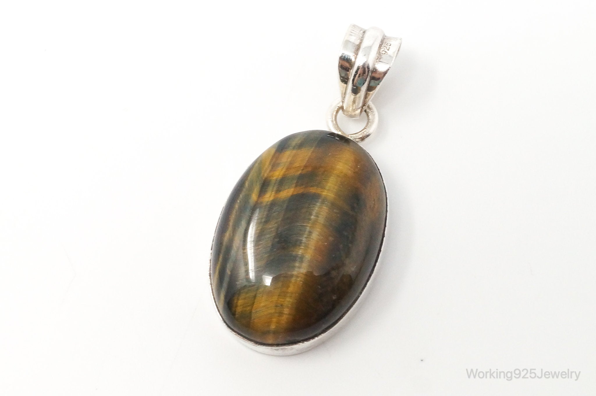 Vintage Large Tigers Eye Southwestern Style Sterling Silver Pendant