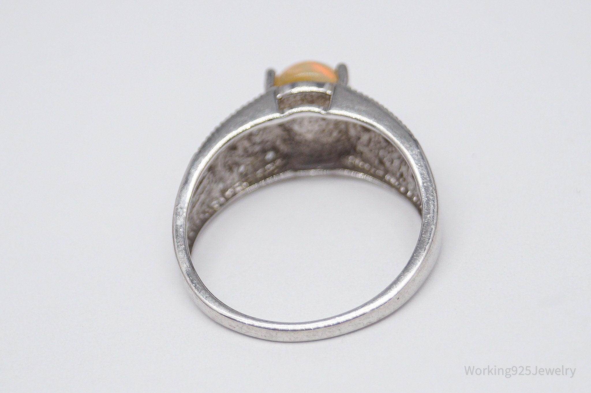 Vintage Opal White Topaz Sterling Silver Ring - Size 9.75