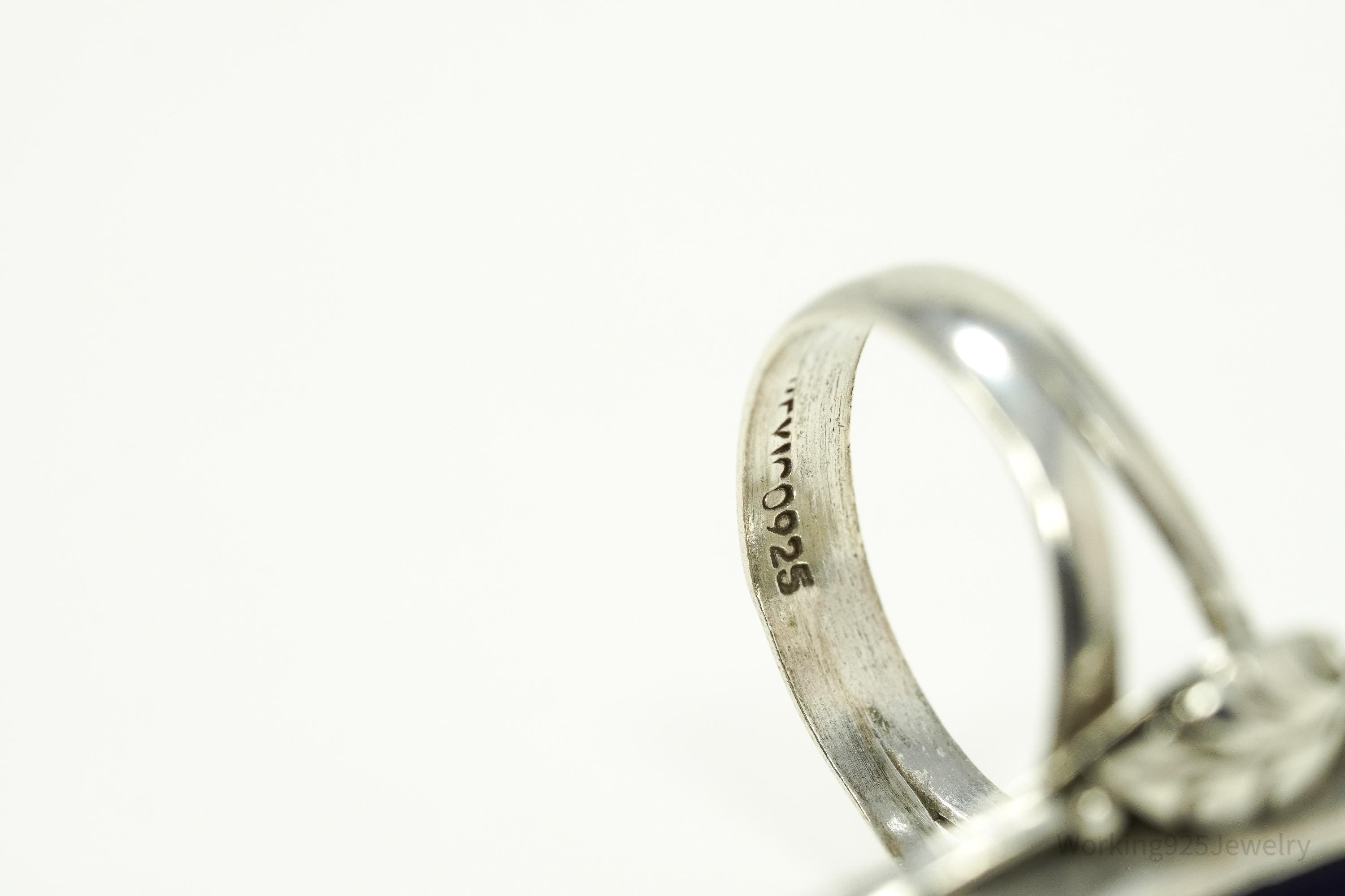 Vintage Mexico Blue Tigers Eye Sterling Silver Ring - Size 6.75