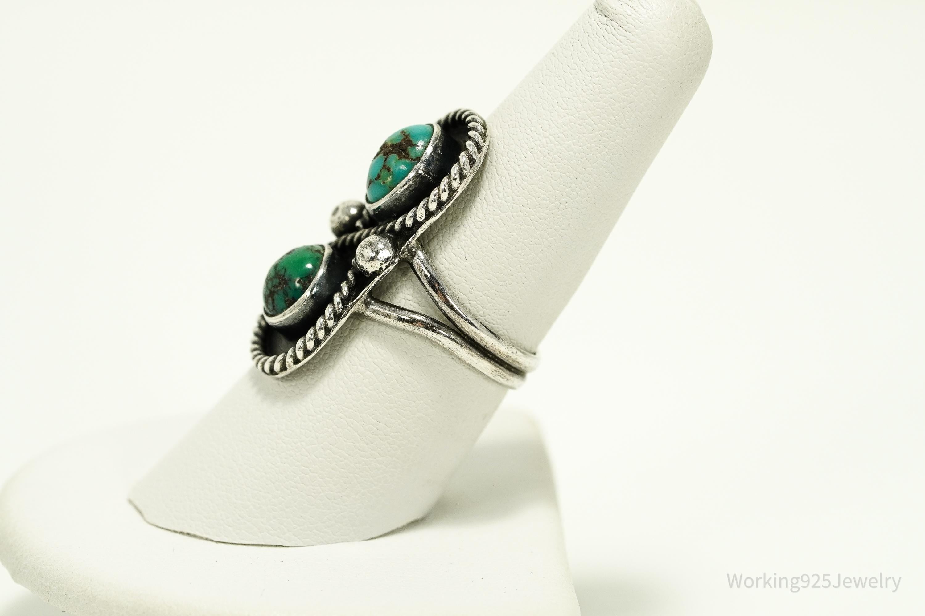 Vintage Native American Turquoise Silver Ring - Size 8.25