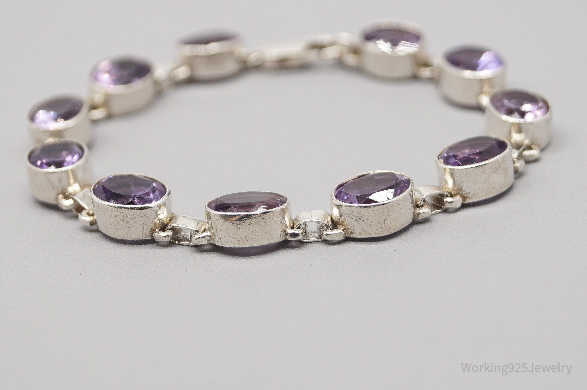 Vintage Purple Amethyst Sterling Silver Bracelet - 6 7/8"