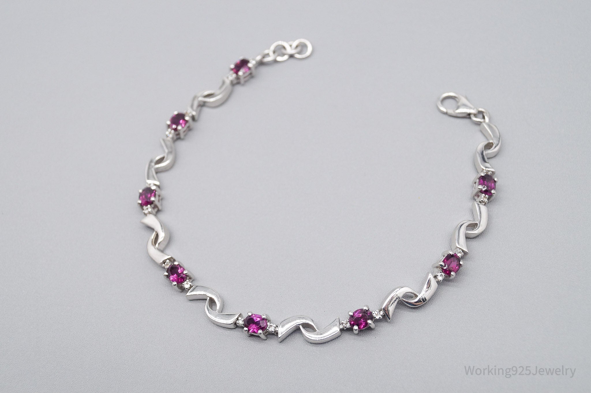 JTV TGGC Pink Tourmaline & White Topaz Sterling Silver Bracelet 8"