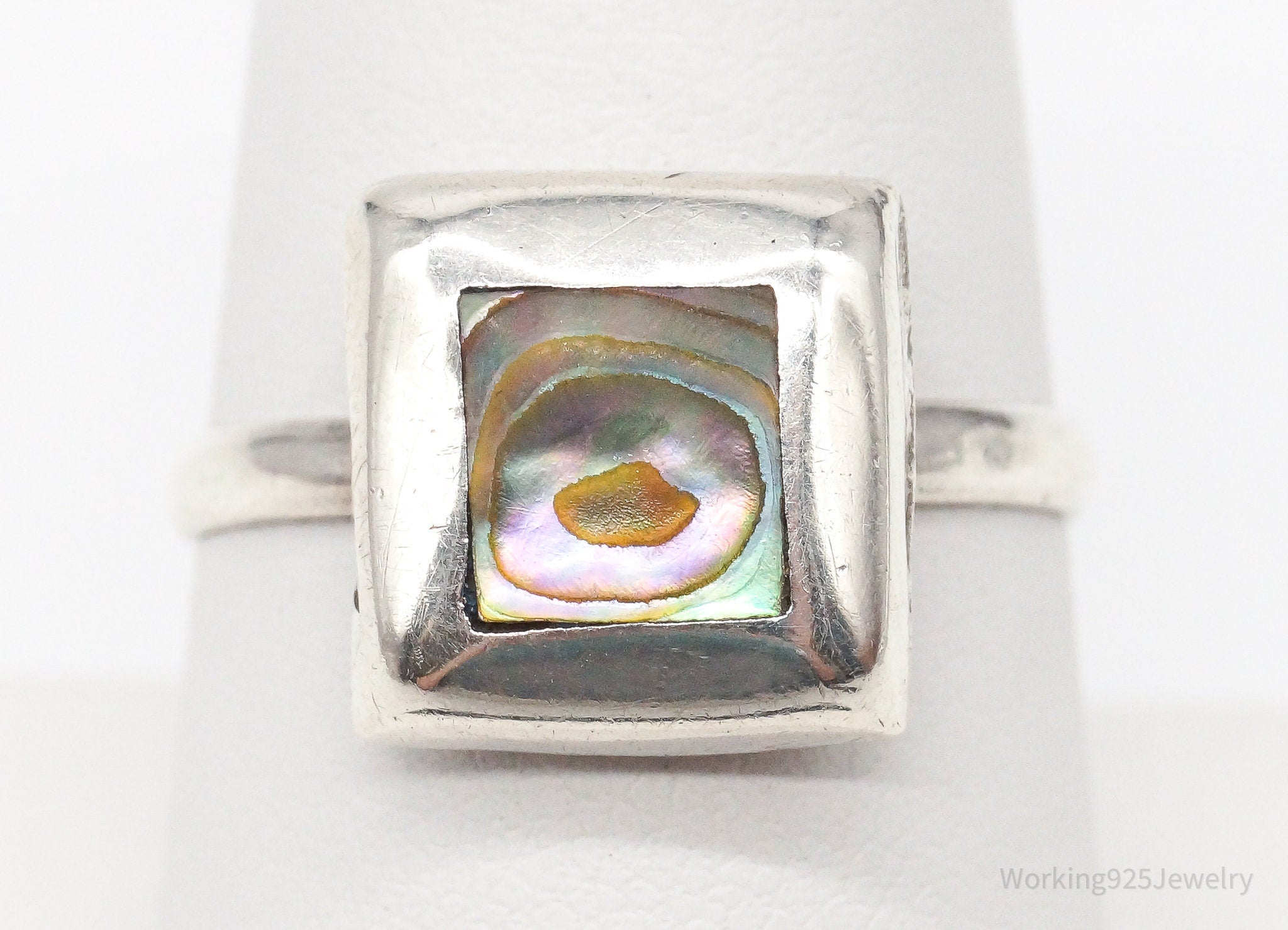 Vintage Mexico Paua Abalone Shell Silver Ring - Size 8.25