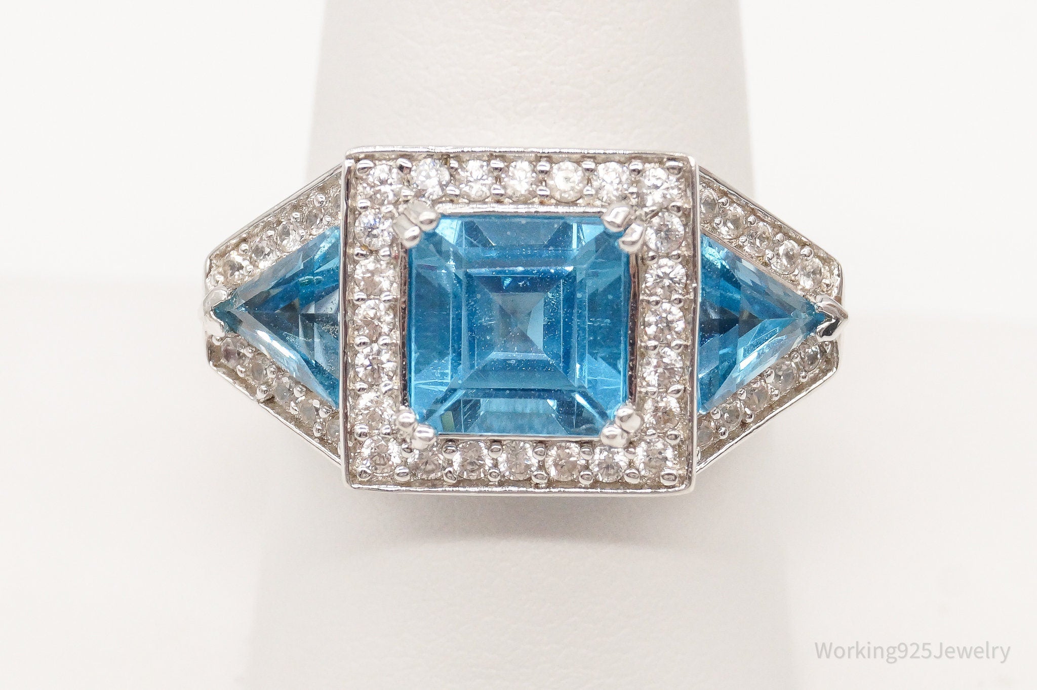 Blue Topaz Cubic Zirconia Ring Sterling Silver - Size 9