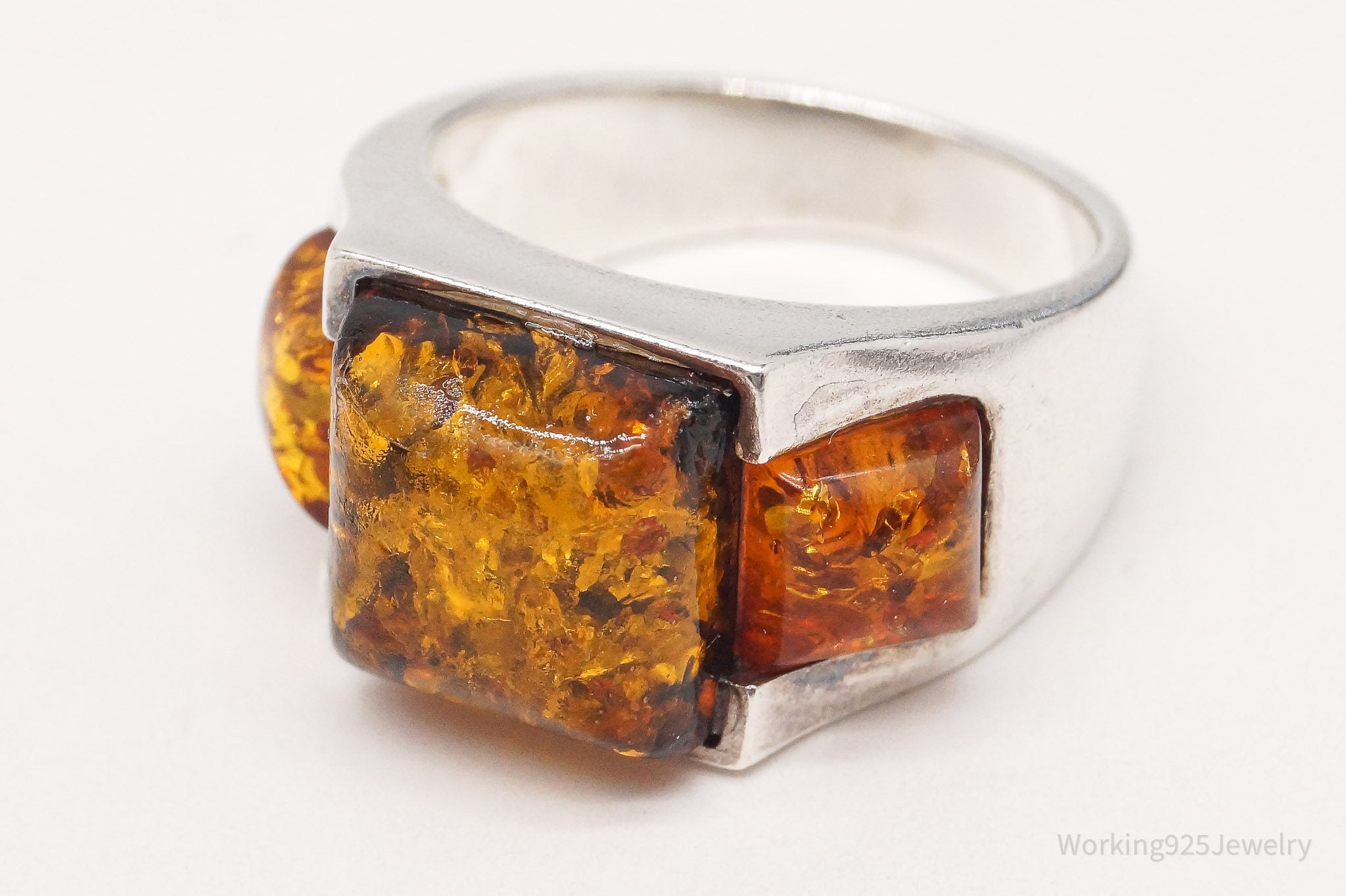 Vintage Amber Sterling Silver Ring - Size 6