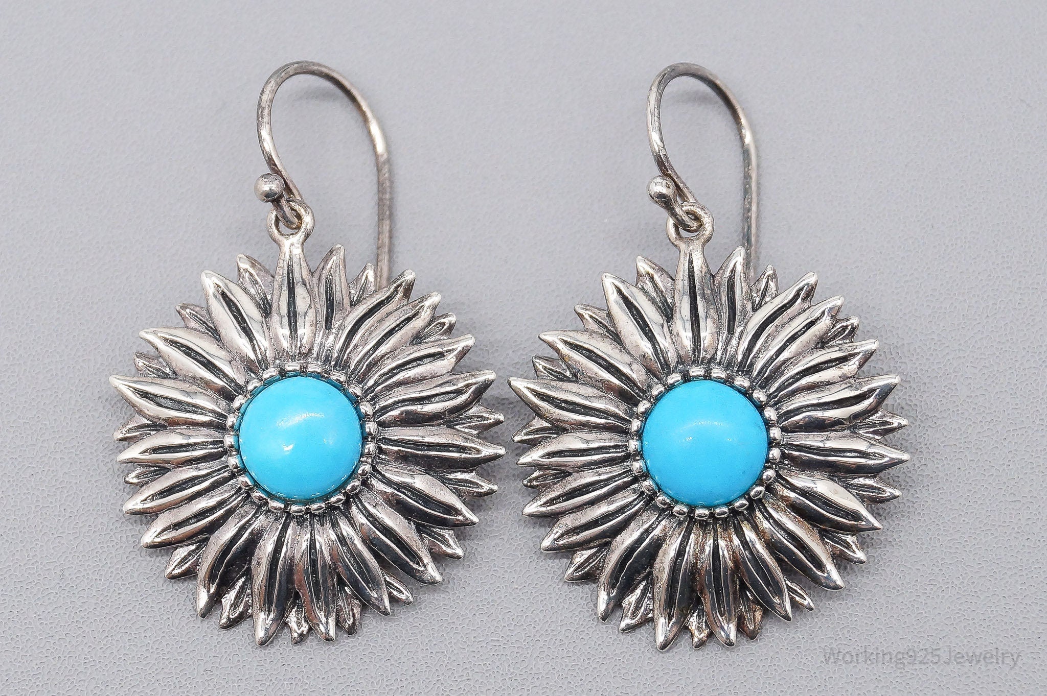 Vintage Turquoise Sterling Silver Flower Earrings