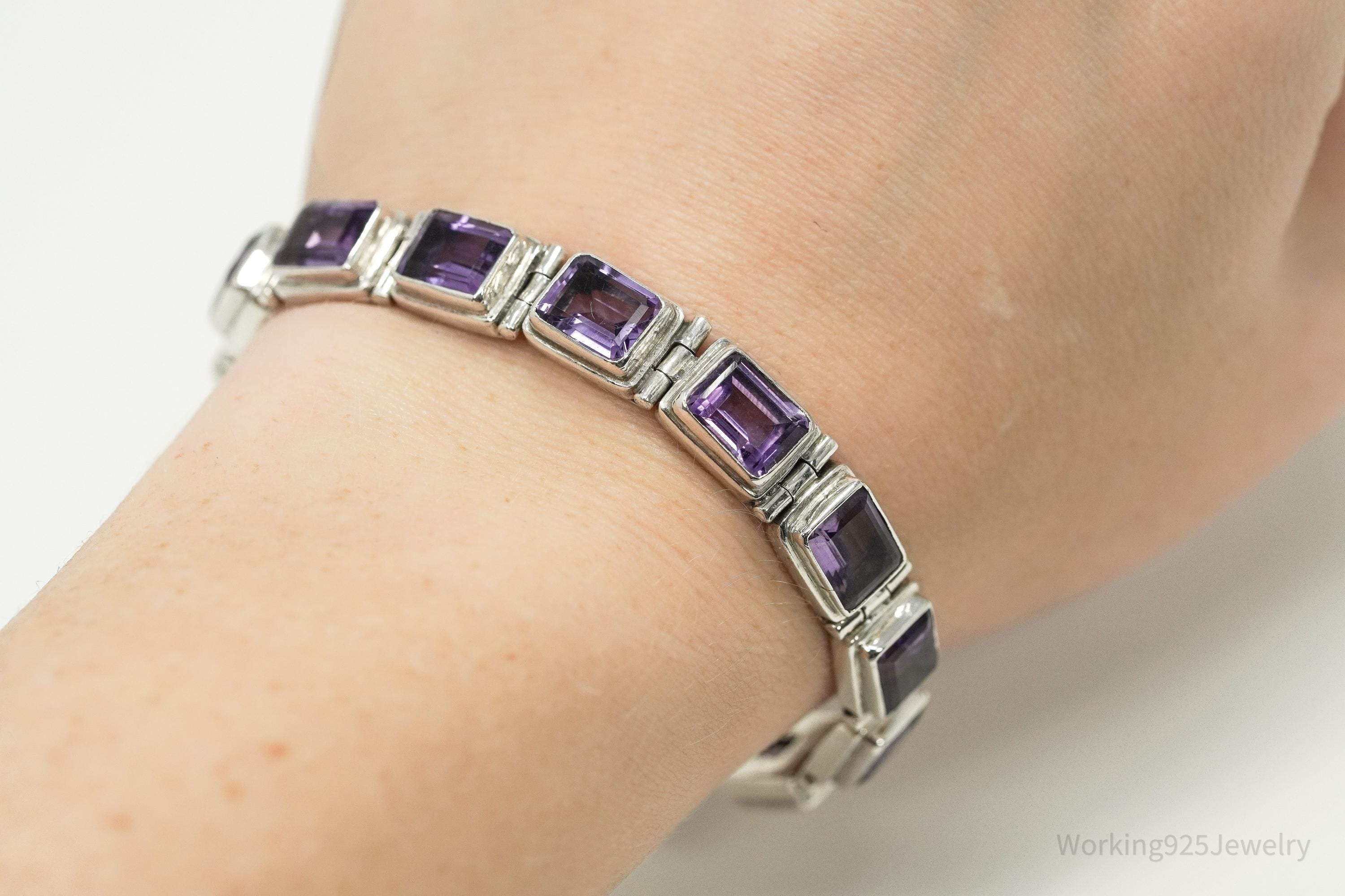 Vintage Purple Amethyst Sterling Silver Bracelet - 7 3/8"