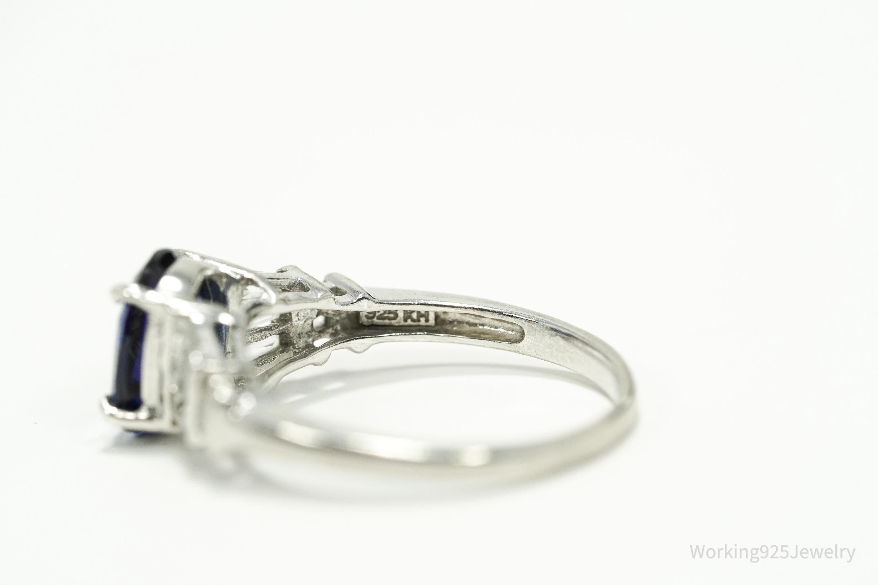 Vintage Lab Sapphire & Cubic Zirconia Sterling Silver Ring - Size 7