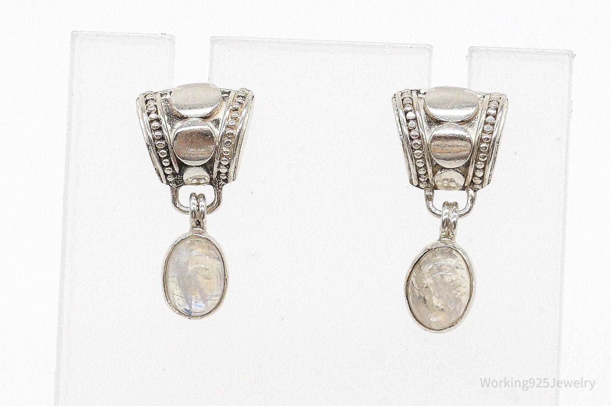 Vintage Moonstone Bali Style Sterling Silver Earrings