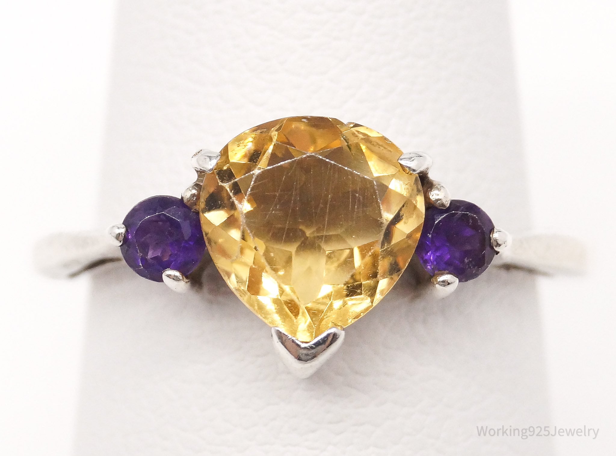 Vintage Citrine Amethyst Sterling Silver Ring - Size 6.75