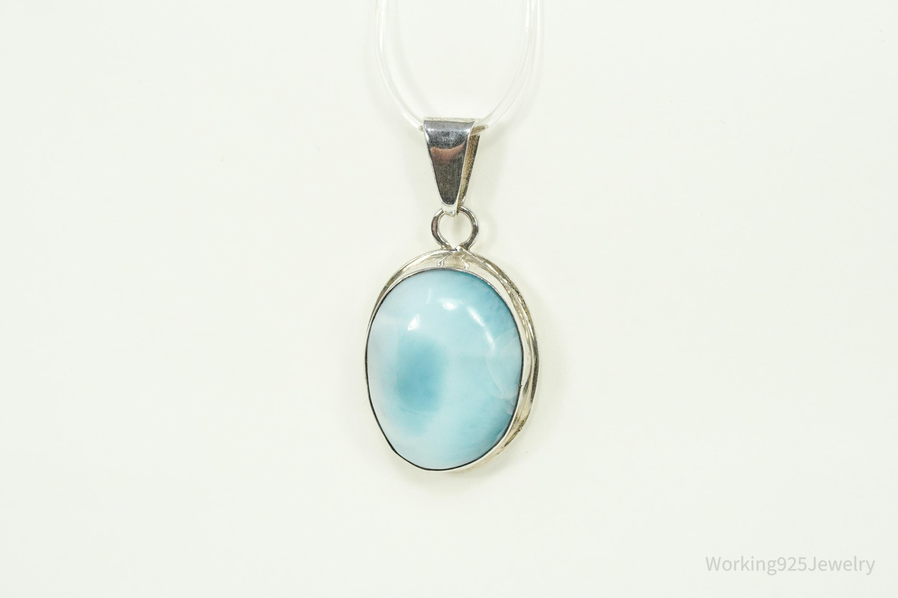 Vintage Blue Larimar Sterling Silver Necklace Pendant