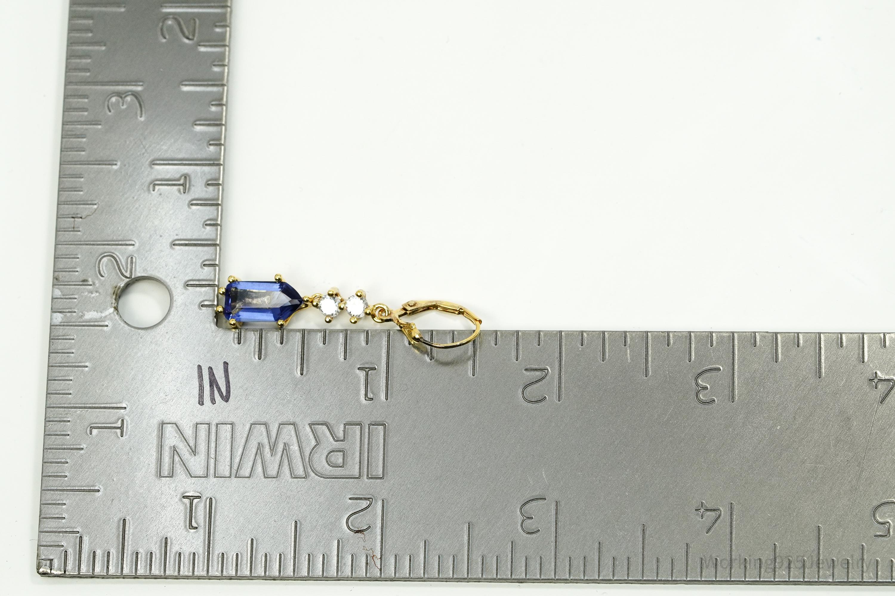 Vintage Lab Created Tanzanite & Cubic Zirconia Gold Vermeil Sterling Silver Earrings