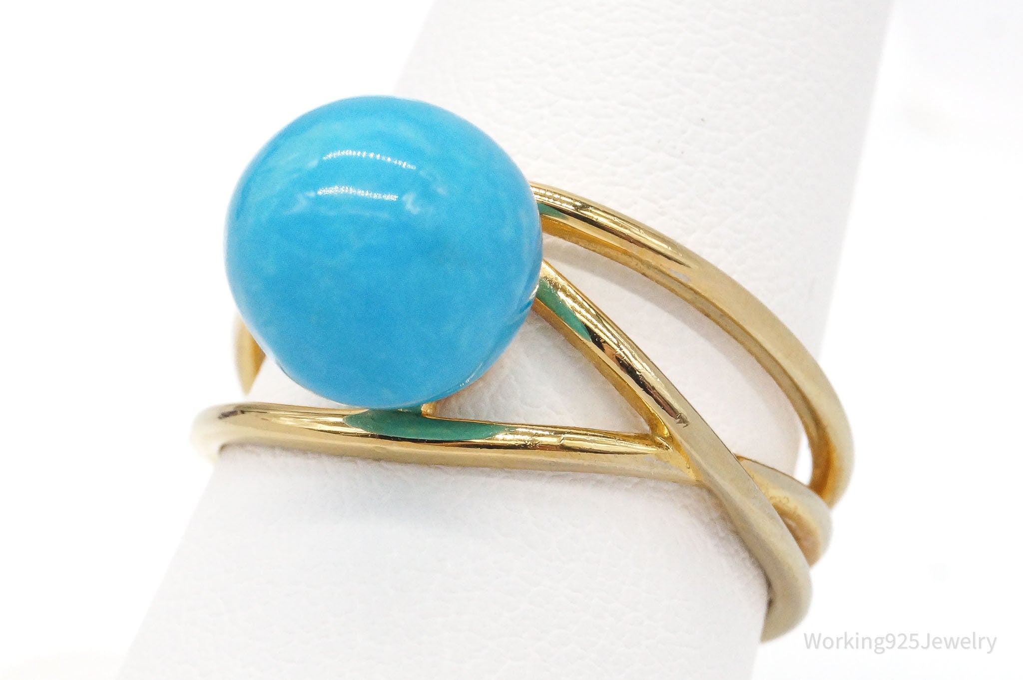 Designer TF Turquoise 18K Gold Over Sterling Silver Ring - Size 8.75