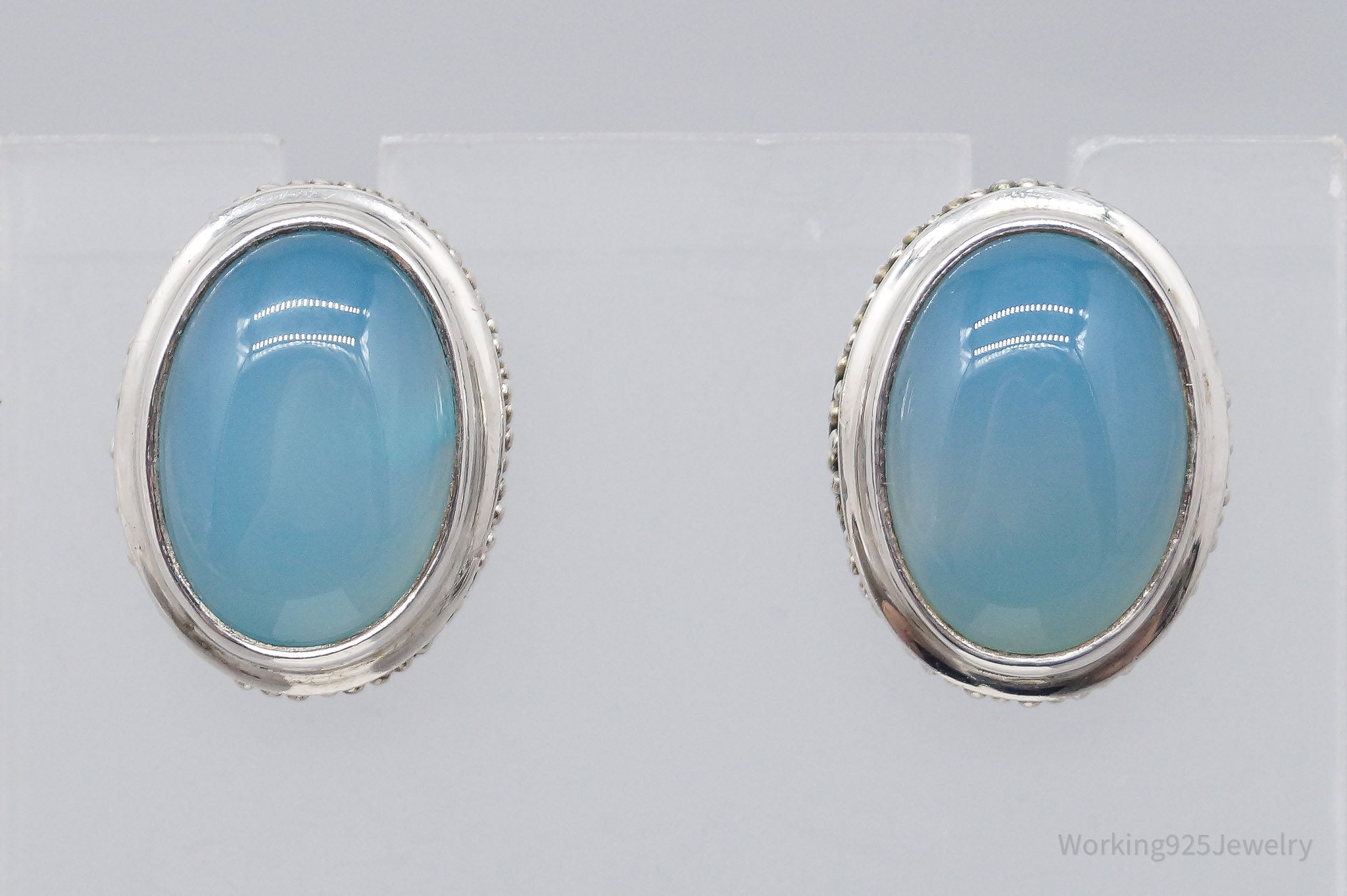 Vintage Designer SARDA Blue Chalcedony Sterling Silver Earrings